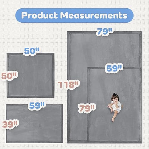 Miniatura 6 de Tapete de juego para bebé de 1.5 pulgadas de grosor para el tiempo boca abajo, tapete grande de espuma suave y profesional, fácil cuidado,