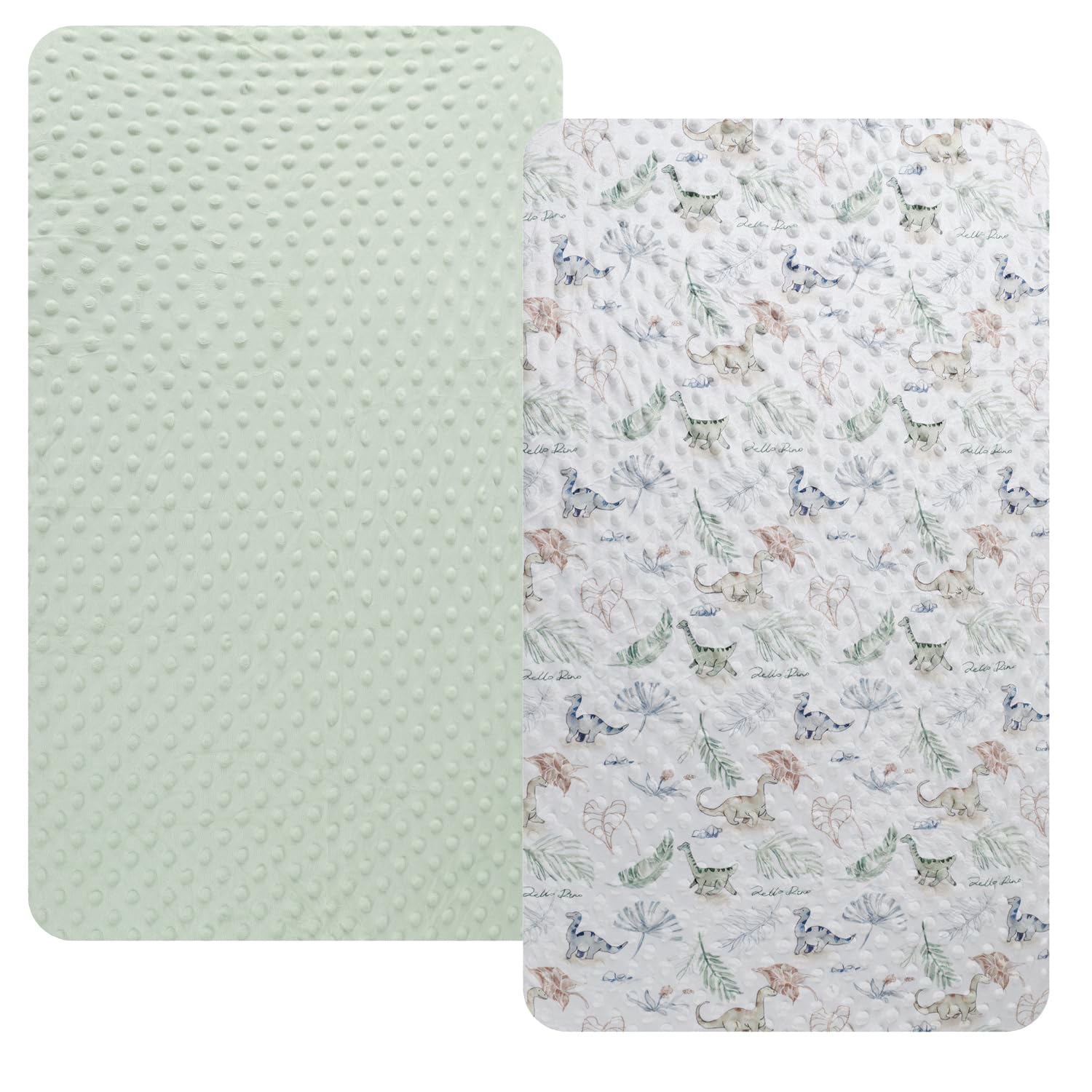 Dot Bassinet Sheet Set 2 Pack Stretch Fitted Cradle Sheets,Ultra Soft,Universal Fit Oval Rectangle Hourglass Pad/Mattress, for Baby Girls and Boys Light Green Dinosaur