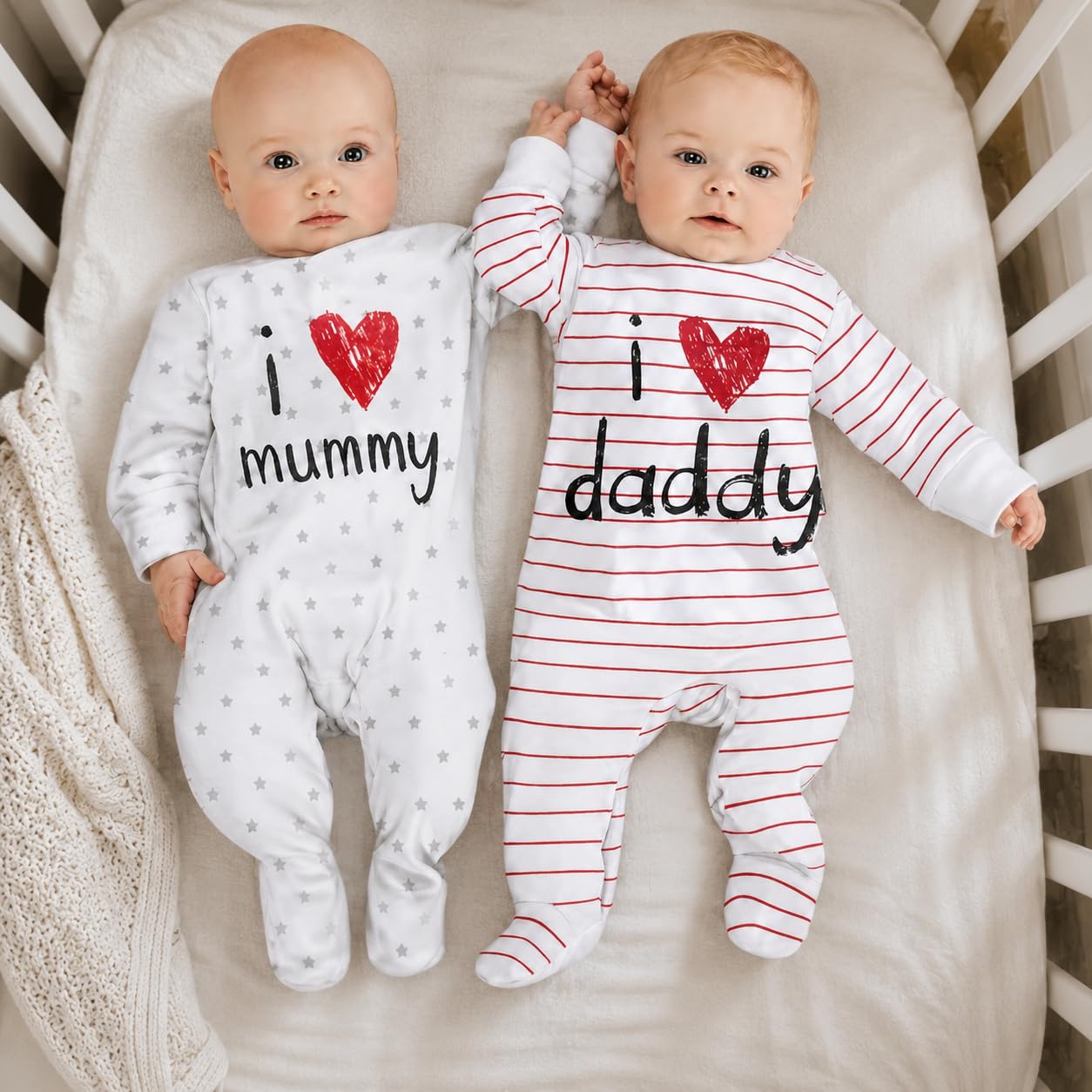 Tutine unisex per neonati, confezione da 2 pezzi, con scritta "I Love Mummy & Daddy", in cotone, per neonati e bambine fino a 24 mesi