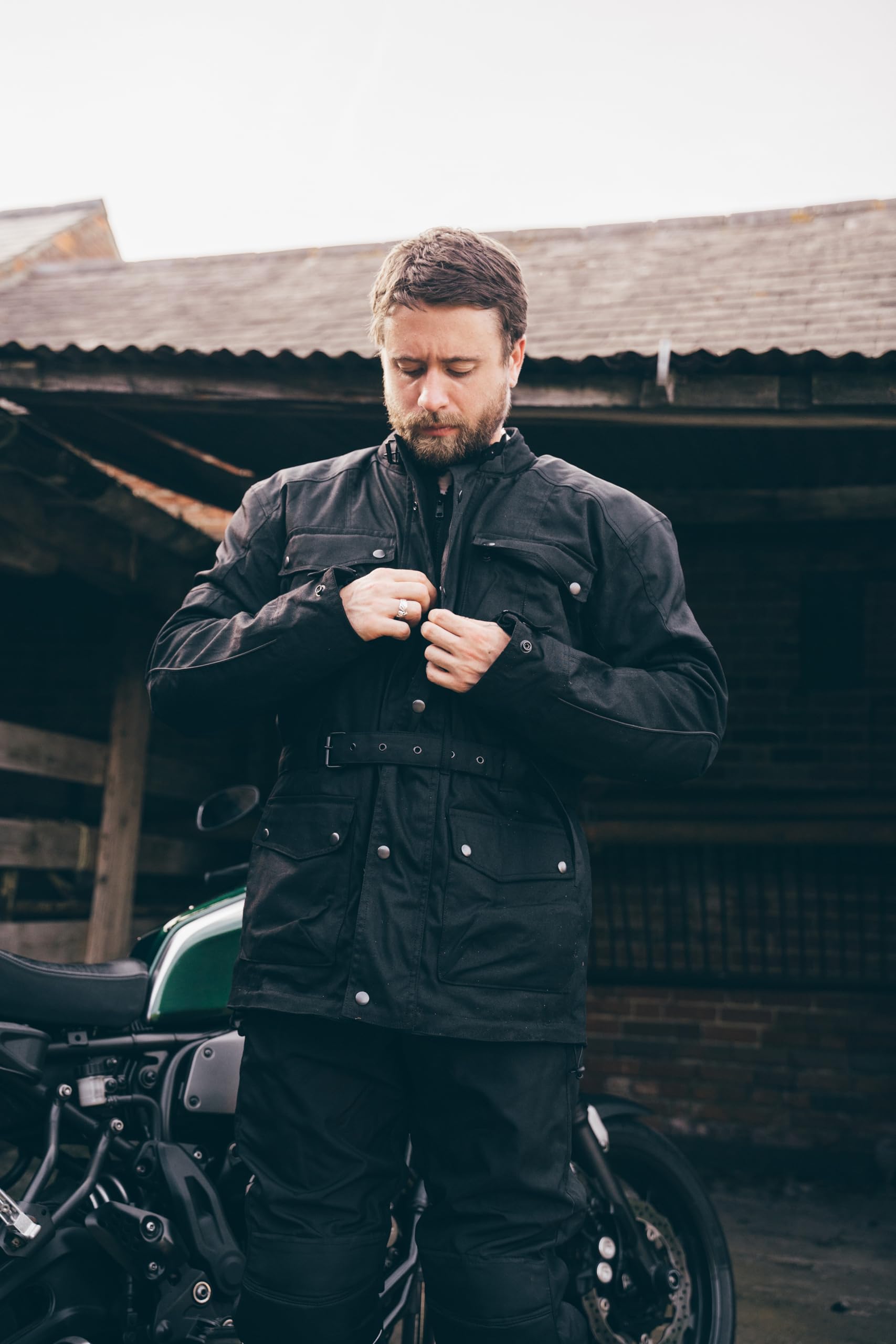Texpeed Cirée imperméable veste homme homologué avec protection - Hiver longue blouson motard avec armure CE (EN 1621-1) Noir - L