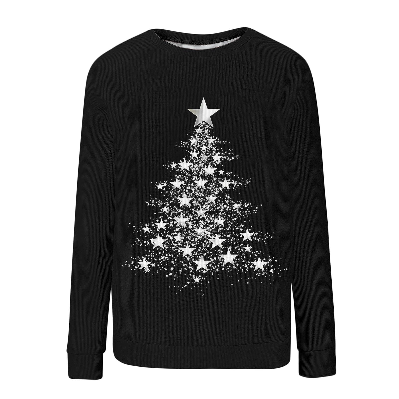 Ugly Christmas Sweater Women Xmas Long Sleeve Crewneck Sweatshirt Novelty Print Crew Neck Sweater Knit Pullover Tops