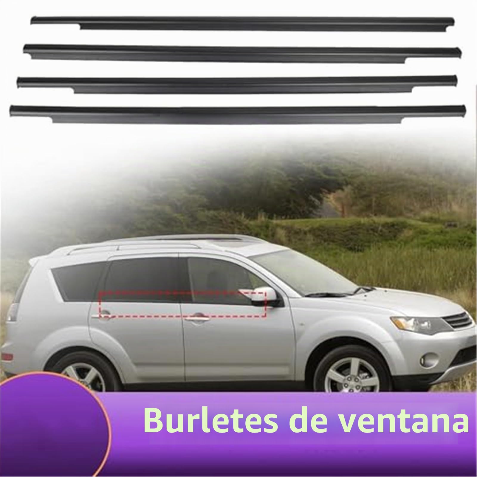 4 burletes de Goma for Puertas y Ventanas de Coche, for Mitsubishi, for Outlander 2007-2012, Tira de Sellado a presión Impermeable Junta de Goma para Puerta de automóvil(Black Outer)