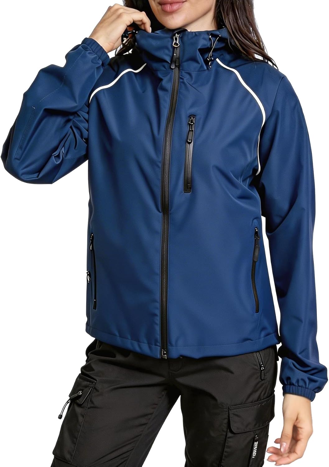 Women's Rain Jacket with Hood Waterproof Windbreaker for Running & Cycling Lightweight Packable Reflective Jacket