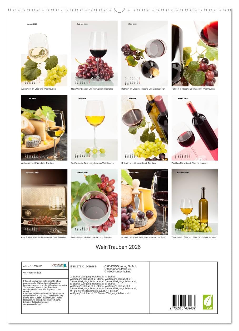WeinTrauben 2026 (hochwertiger Premium Wandkalender 2026 DIN A2 hoch), Kunstdruck in Hochglanz: Wein und Weintrauben (CALVENDO Lifestyle)