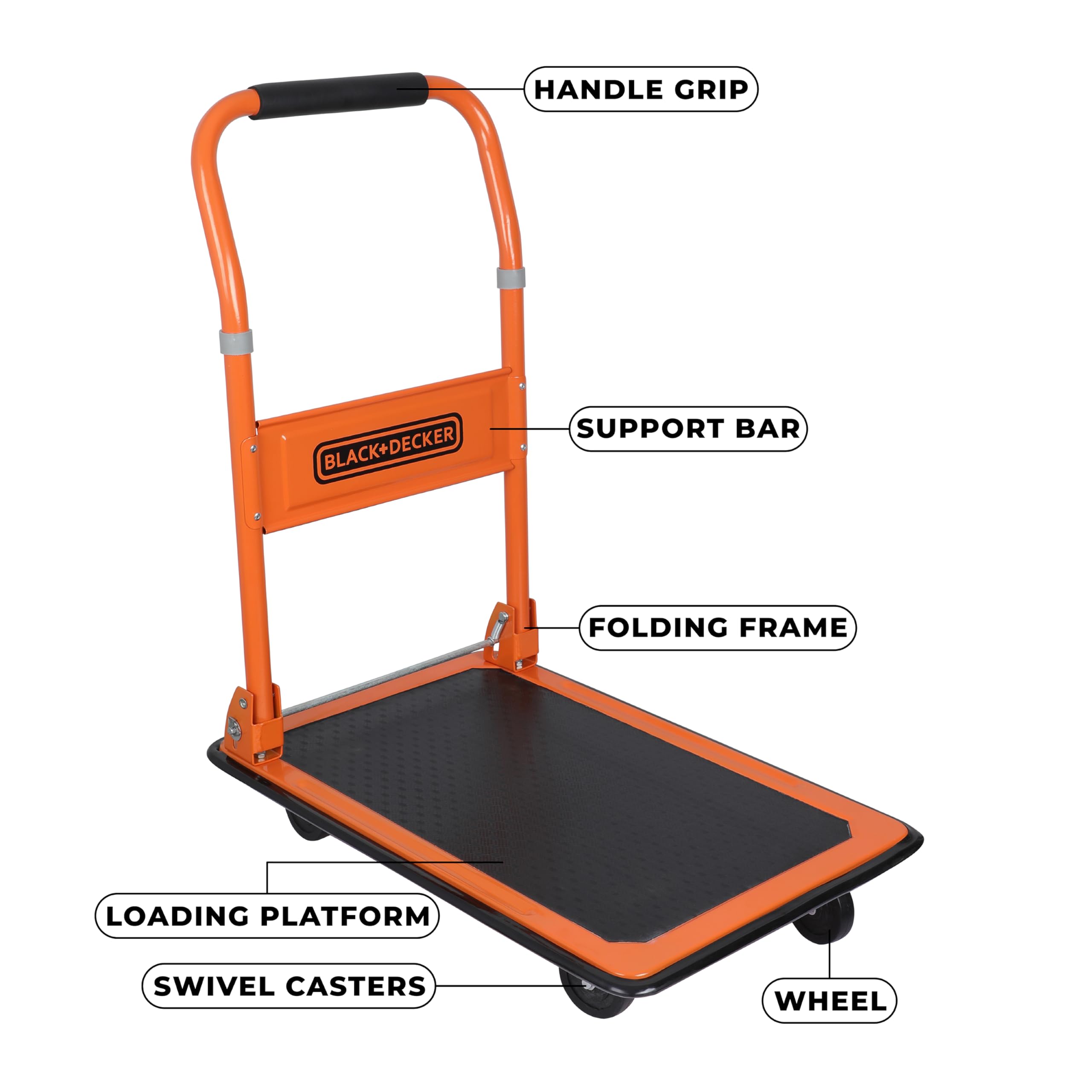 BLACK+DECKER BXWT-H303 Chariot à roulettes - Diable Pliant Max. 80KG - Chariot Plateforme 60 x 40 x 80,5 cm - Diable Demenagement avec Poignée - Facile à Ranger - Acier