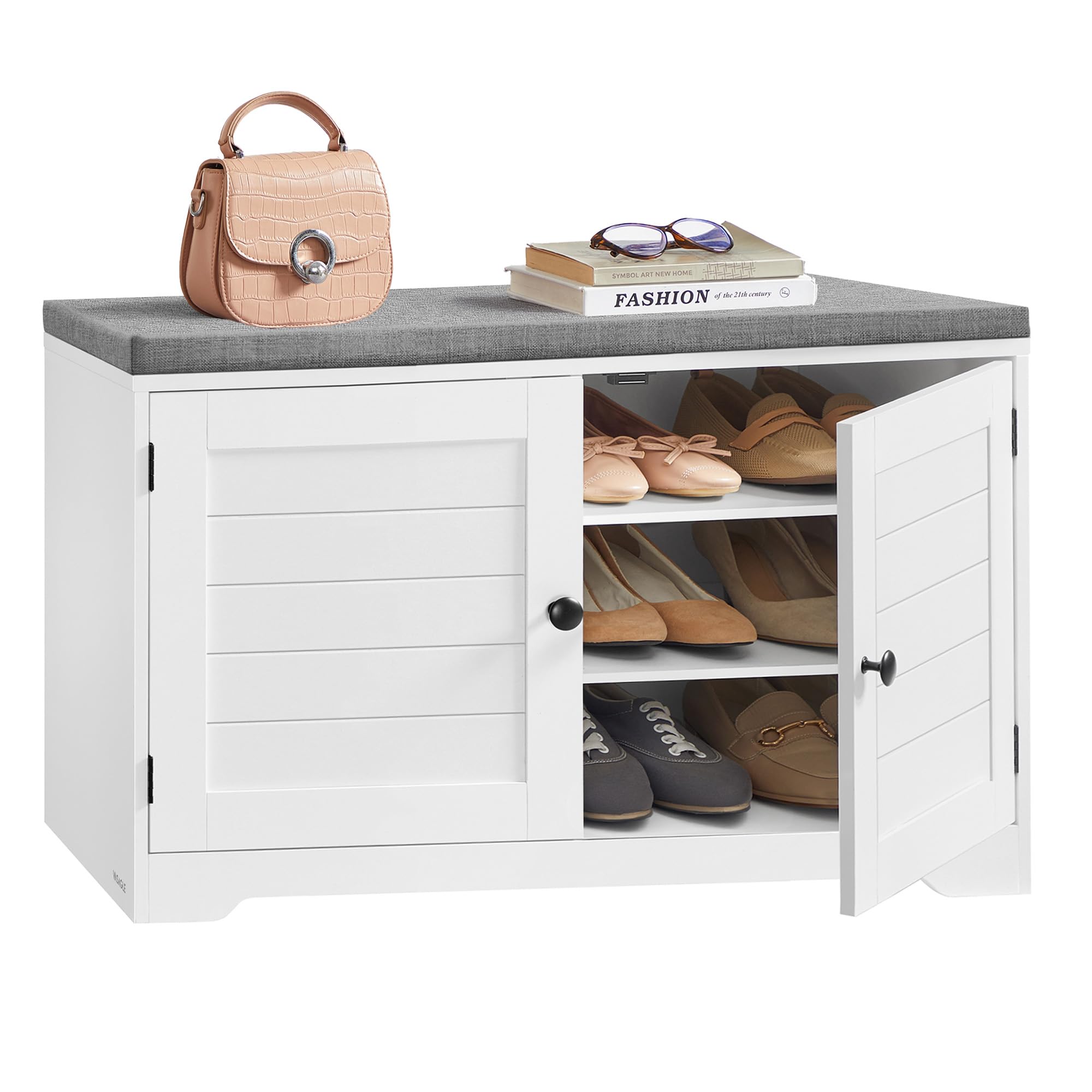 VASAGLE 3-Tier Shoe Storage Bench with Cushion, 14 x 31.9 x 20.7 Inches