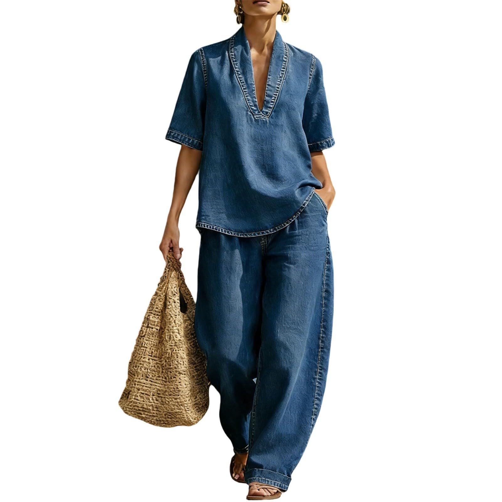 Generisch Conjunto de verano de dos piezas para mujer, conjunto de muselina, elegante, pantalones cortos, plisados, dos piezas, elegante, ropa deportiva Giyim Ikili Takim