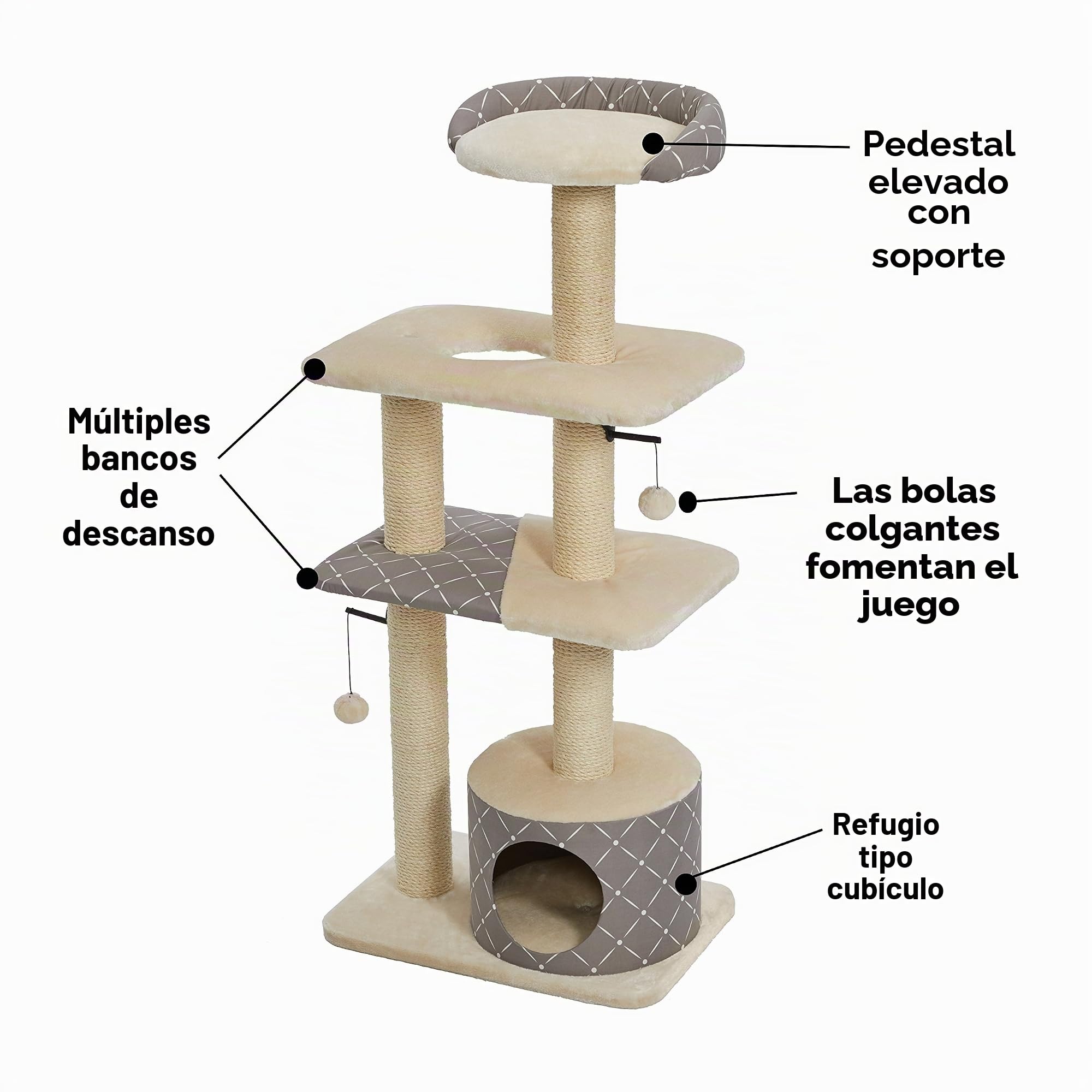 MidWest Homes for Pets Tower Árbol para gatos, con 5 niveles, postes rascadores con envoltura en sisal, plataforma alta de descanso abierta, de tamaño grande, modelo 138T-MRD