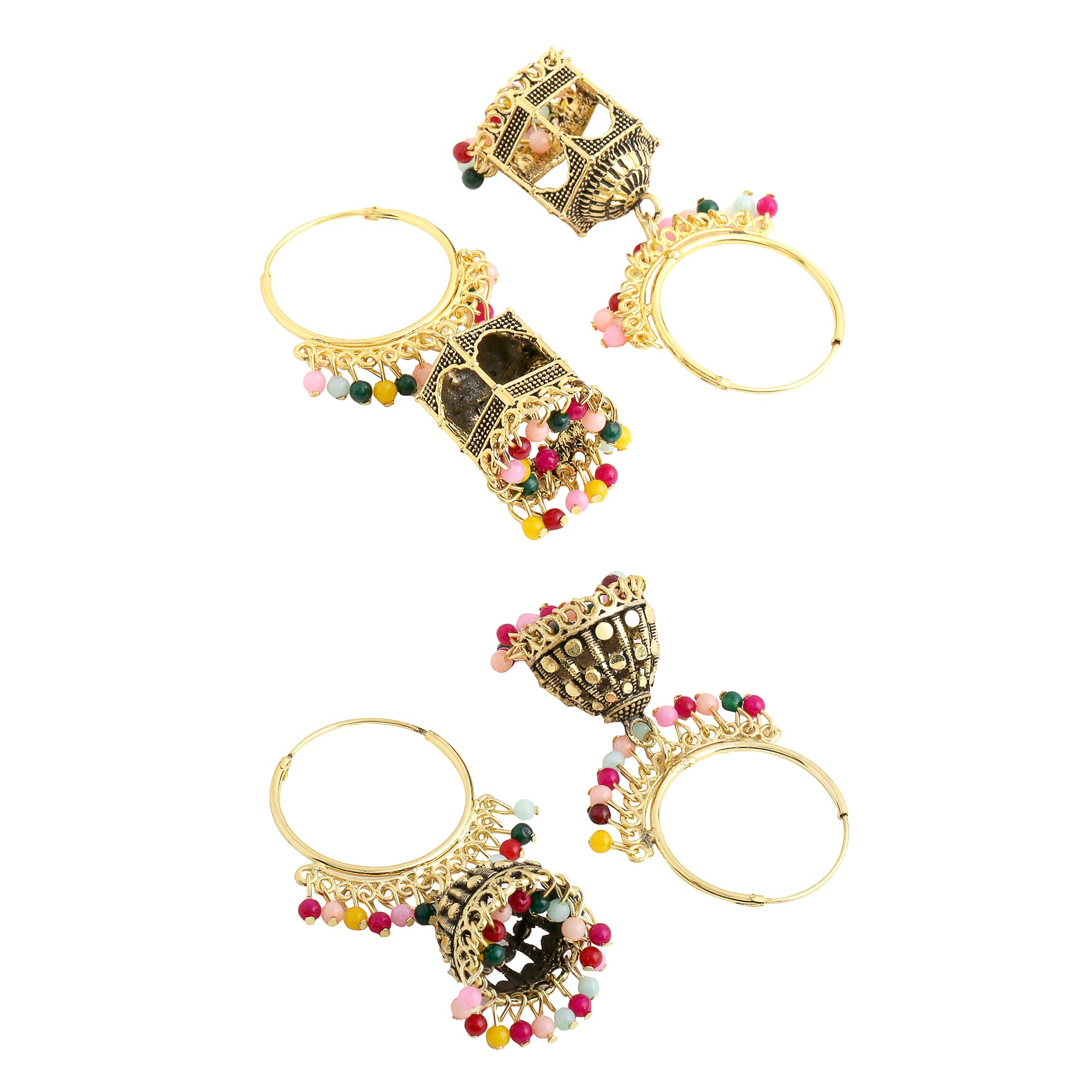Oxidised Plated 2 Pairs Combo Hoops Jhumki Earrings