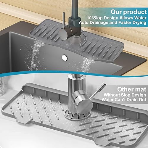 Miniatura 4 de 14.2 * 5.1 pulgadas fregadero Splash Guard silicona grifo Mat cocina baño accesorios grifo Splash Catcher gris