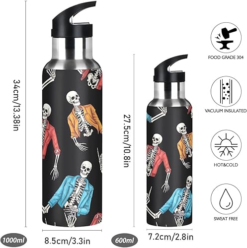 Miniatura 2 de BPA-Free Sport Water Bottle 32 Oz, Stainless Steel Water Bottle for Gym Outdoor Travel School, Human Skeletons Rock Roll Gesture