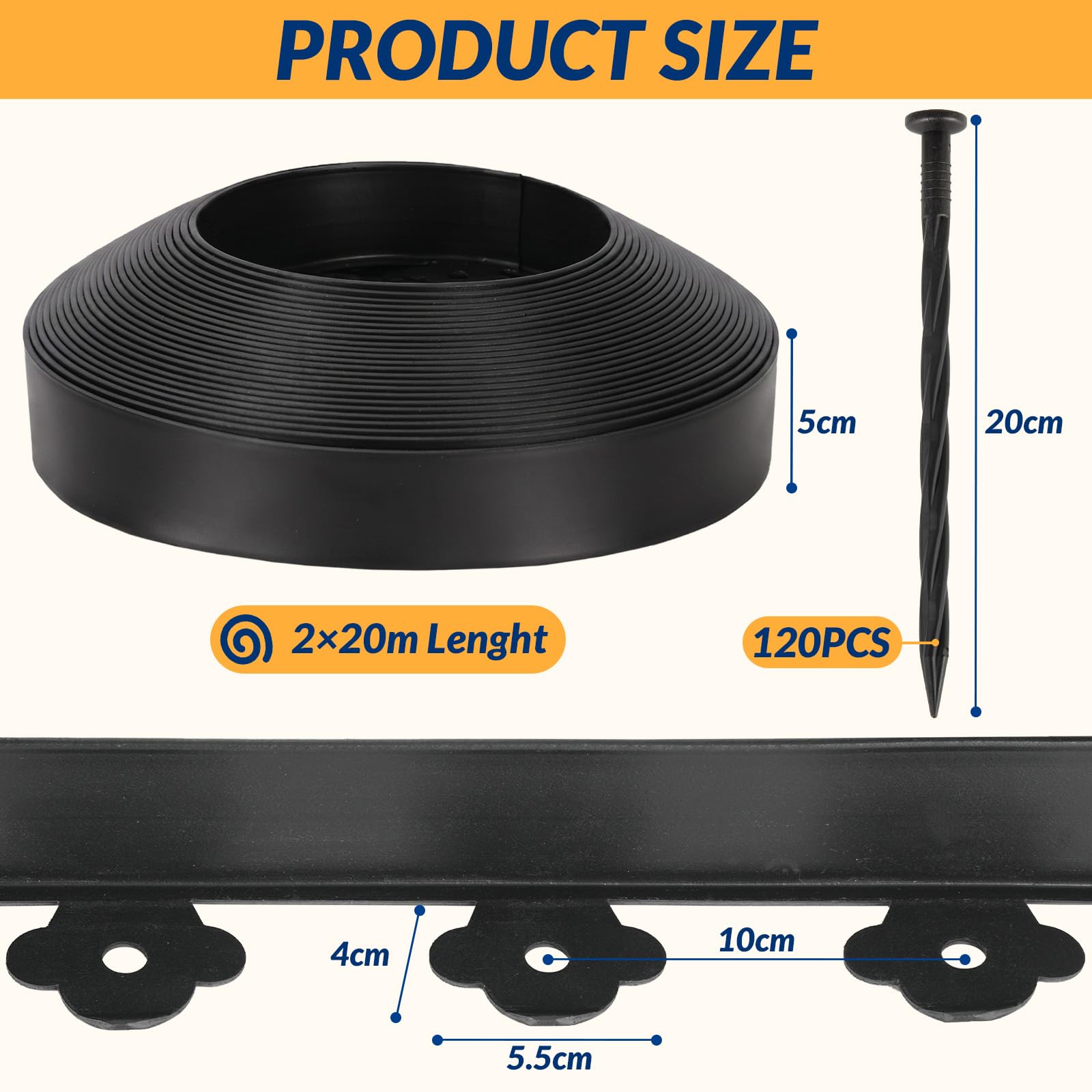 Velway Flexible Rasenkante Kunststoff, Länge 10m Höhe 13cm, mit 20 Erdanker, Schwarz – Beeteinfassung, Beetbegrenzung, Rasenbegrenzung für Garten & Wege