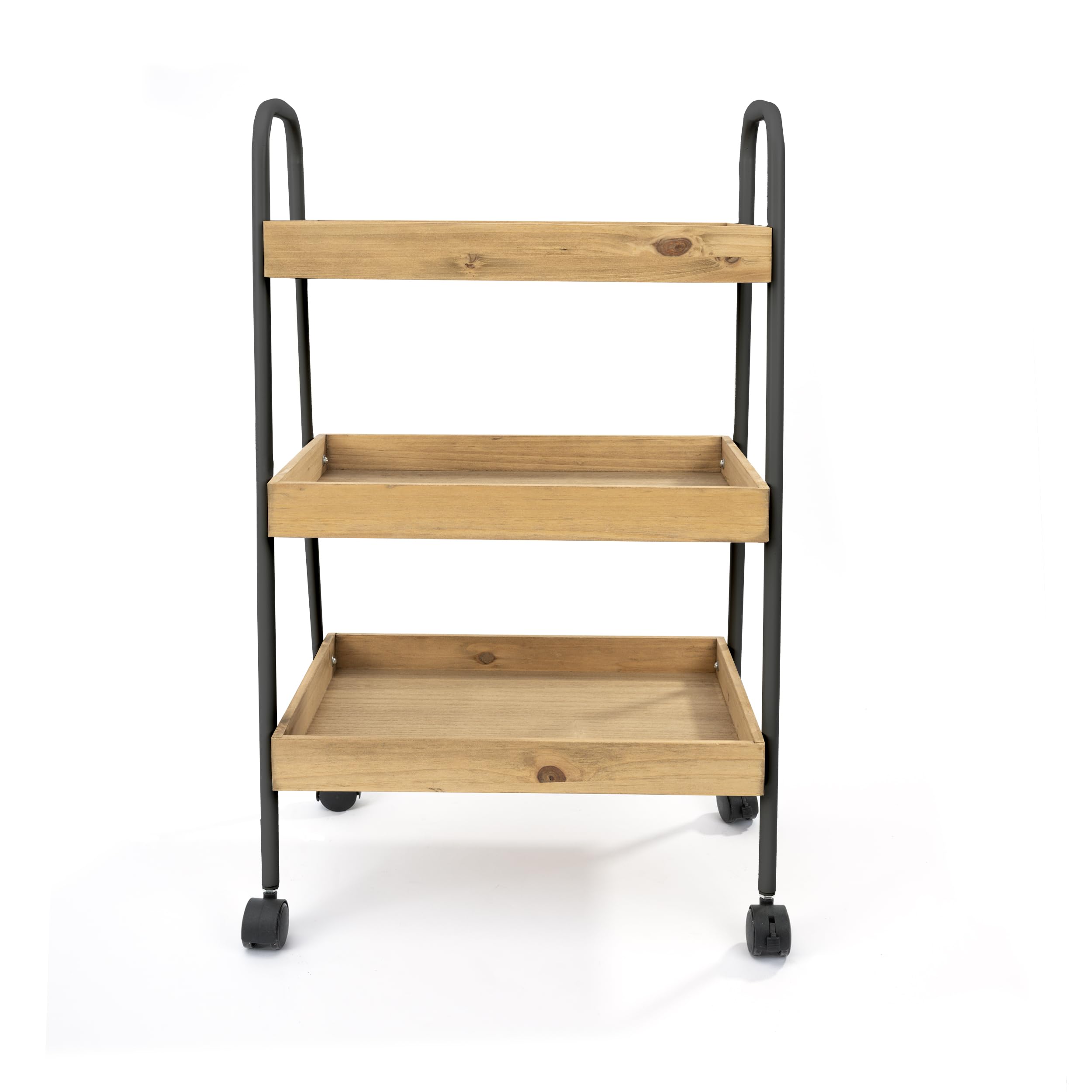 XZ-22321 Carrito de Almacenamiento de Madera y Metal Multiuso 45x30x78cm con 3 Estantes - Mueble Auxiliar para Almacenaje Ideal para Baño, Cocina, Salón