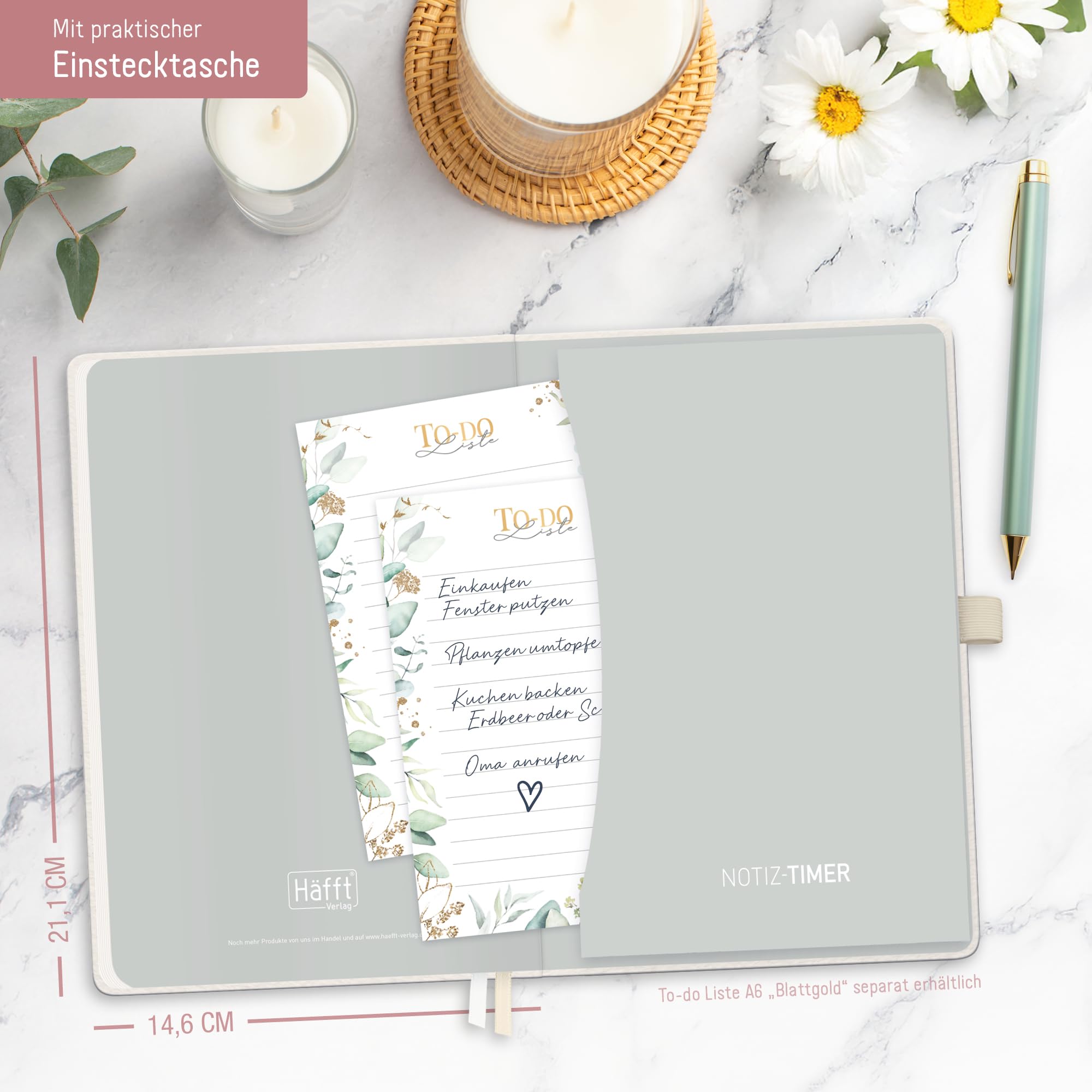 Häfft Wochen-Notiz-Kalender 2025/2026 A5 - 18 Monate Wild Blossoms