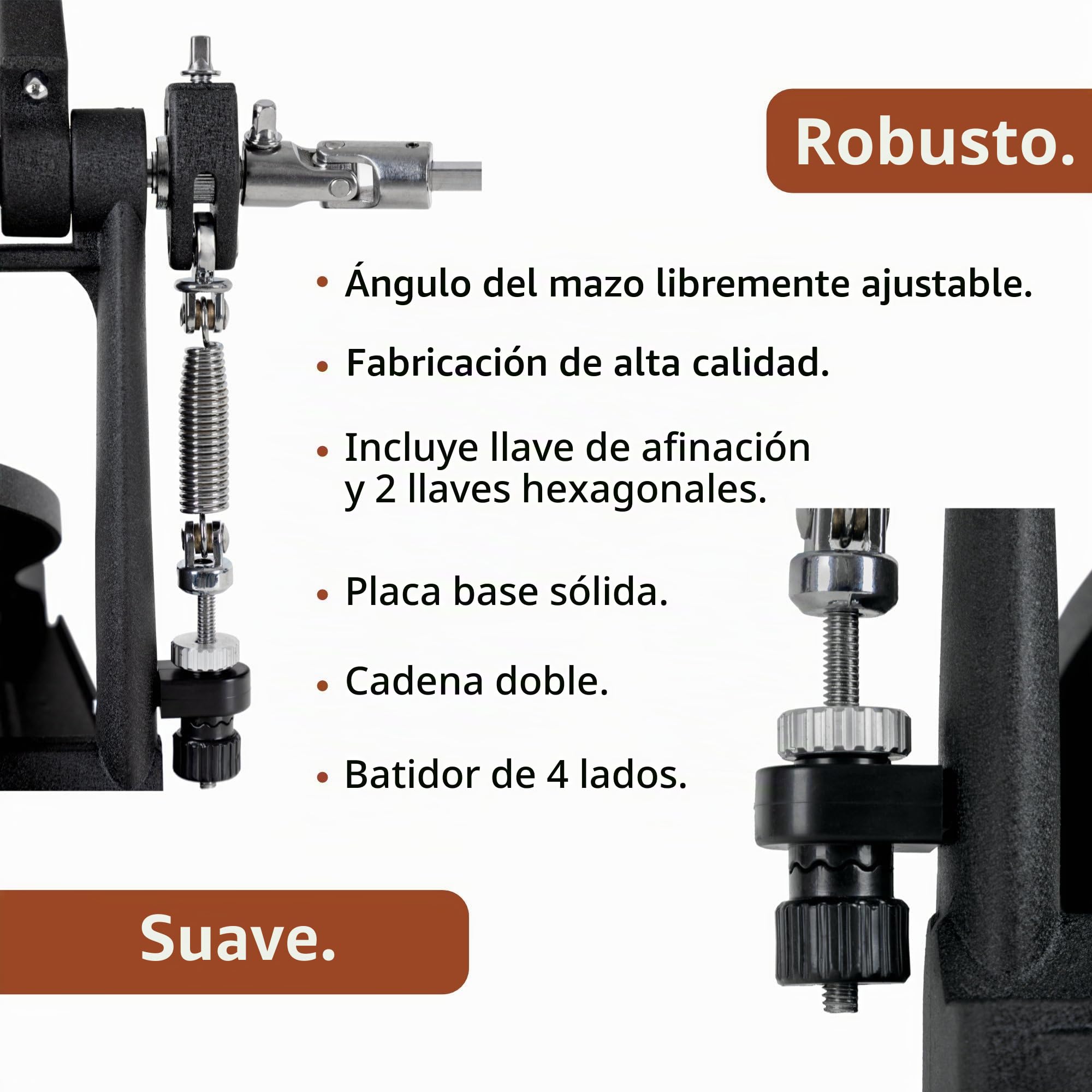 XDrum Pedal Pro Doble (2 Pedales, Doble Cadena, 4 Side Beater, Soporte adicional para beater izquierdo, ideal también para baterías con 2 bass drums)