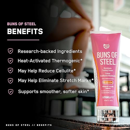 Miniatura 3 de SteelFit Buns of Steel Crema para la celulitis  15-20 días de suministro  Crema de máxima definición activada por calor para glúteos apretados y