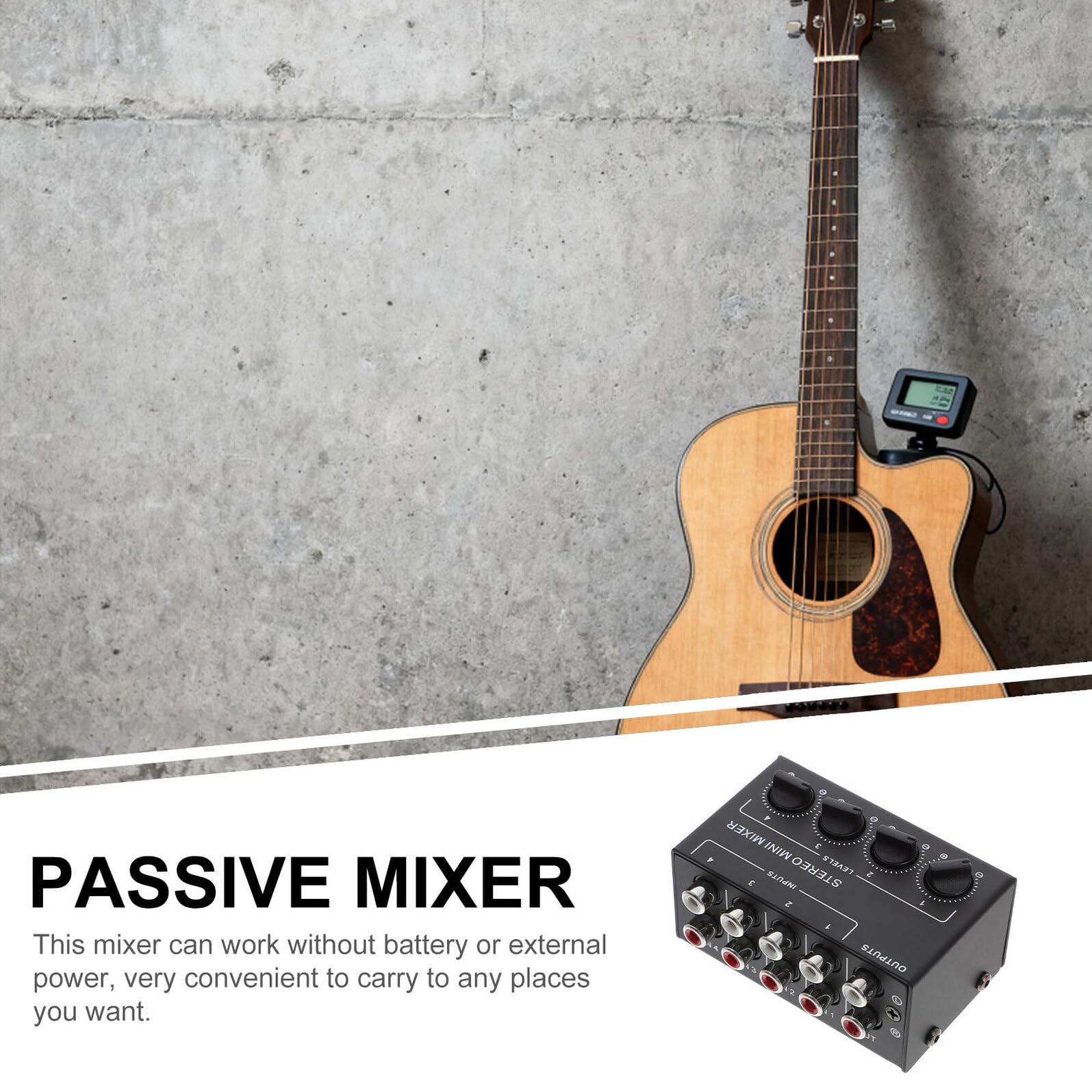 Beavorty Mezclador de Audio Pasivo Portátil de 4 Canales Cx400, Mini Mezclador Estéreo Controles Independientes, Carcasa Abs y Hierro, Adecuado para Dj, Conciertos y Equipos de Música