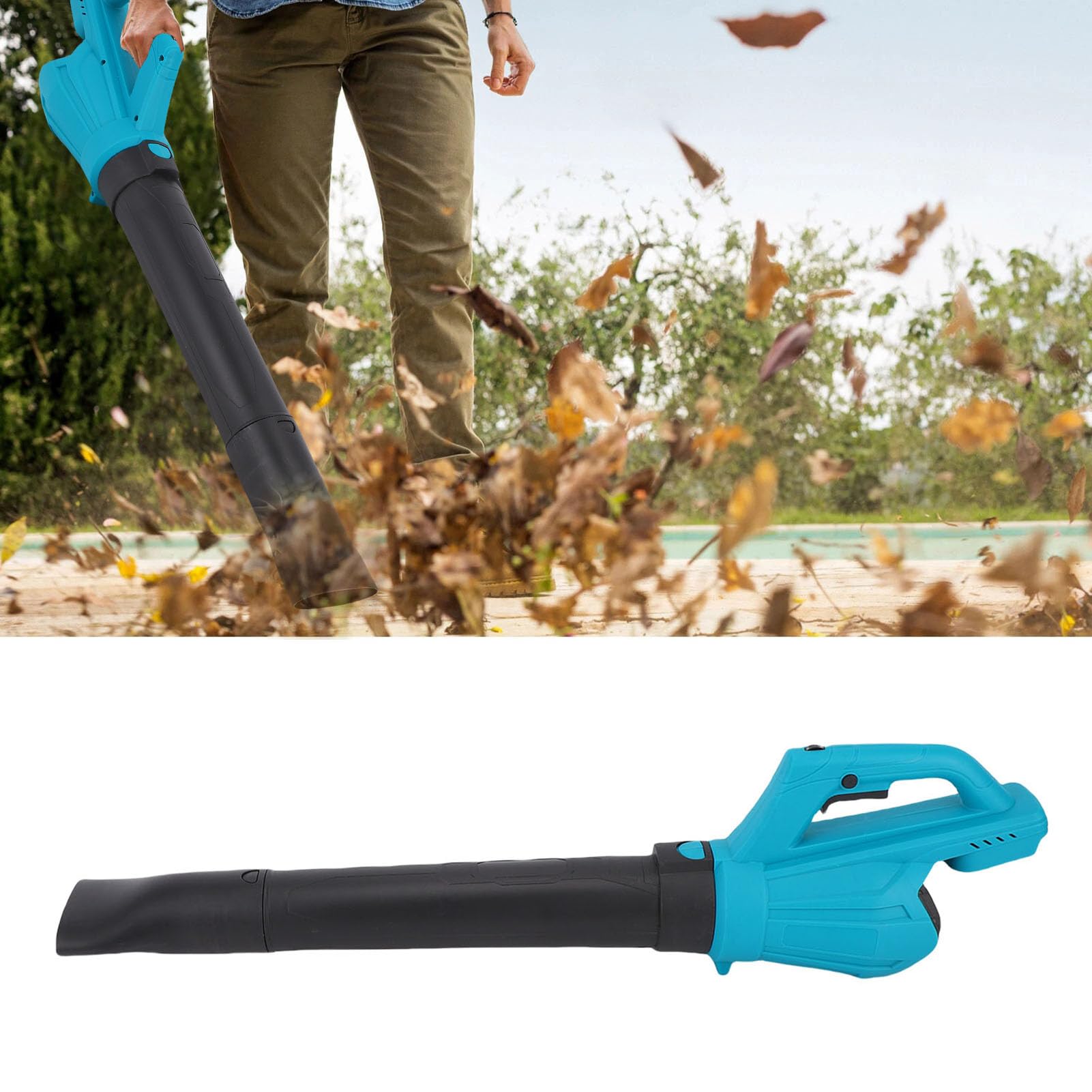 Luqeeg Soffiatore per Foglie a Batteria per Batteria 21V, 6 Velocità Soffiatore Elettrico Ad Alta Potenza con Impugnatura in Gomma Antivibrazione per la Raccolta di Foglie, Neve