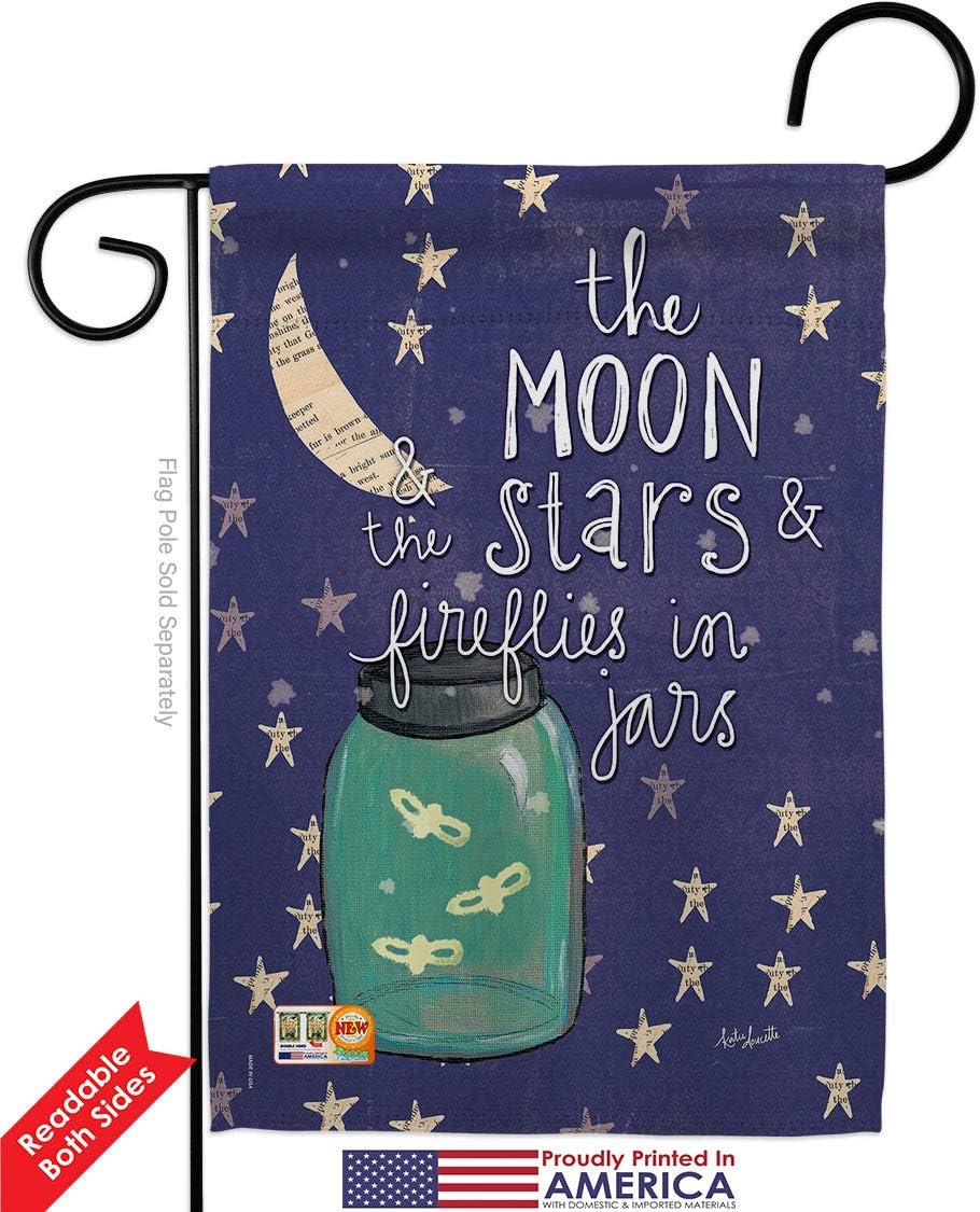 Moon Stars Fireflies Jars Garden Flag Set Wood Dowel Sweet Life Expression Spiritual Hope Love Wisdom Support Emotion Postive Small Gift Yard House Banner Double-Sided Made In USA 13 X 18.5