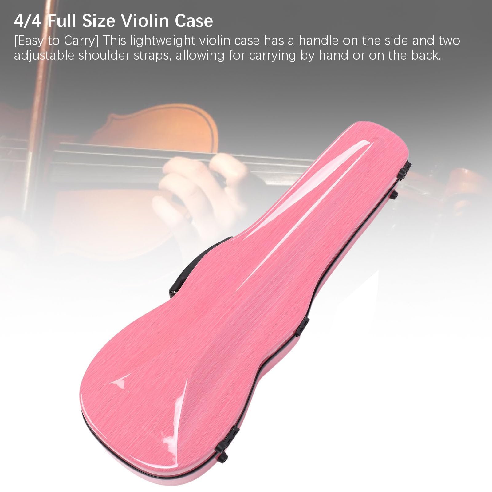 Estuche para Violín 4/4 Estuche Rígido Liviano de Fibra de Carbono Rosado para Violín de Tamaño Completo con 2 Correas e Higrómetro