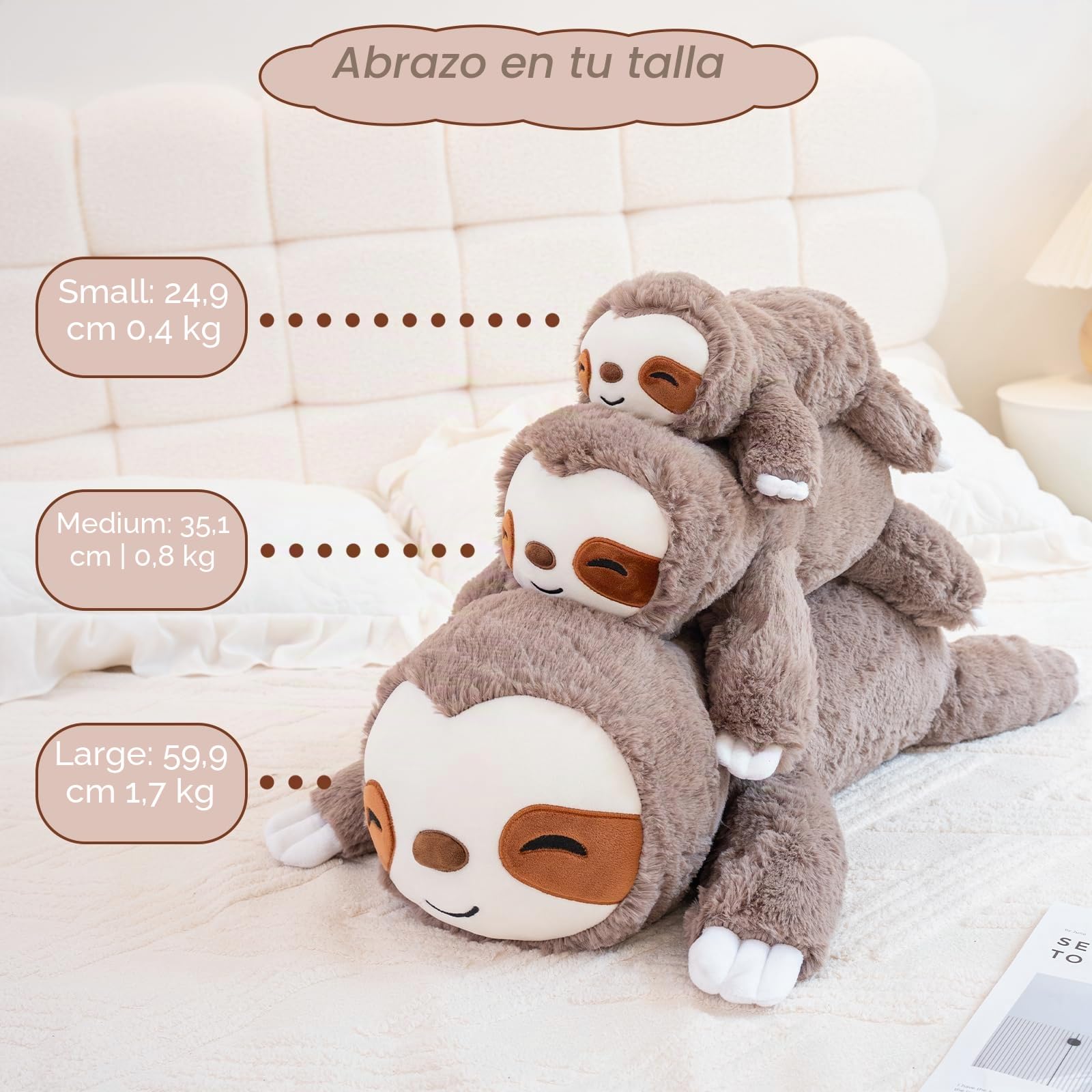 SQEQE Peluche de Perezoso con Peso, Suave Perezoso, con Peso, Bonitos Peluches para niños y Adultos, 60 cm