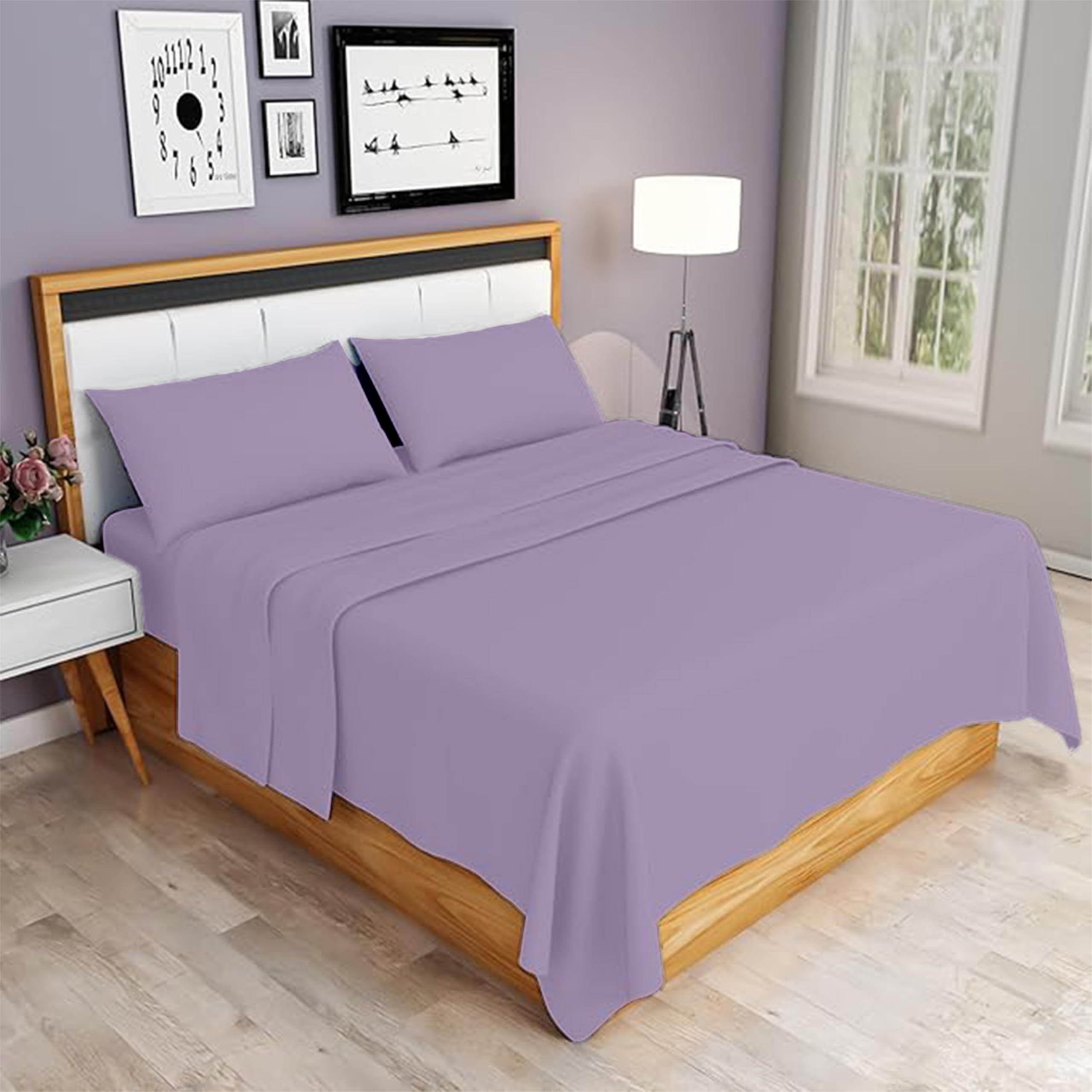Rohi Lilac 3 Piece Brushed Cotton Flannelette Sheets & Pillowcases Set – Includes 1X Fitted Sheet, 1X Flat Sheet, & 1X Pillowcase – Soft, Warm & Cozy Brushed Cotton Sheets Set (Single, )