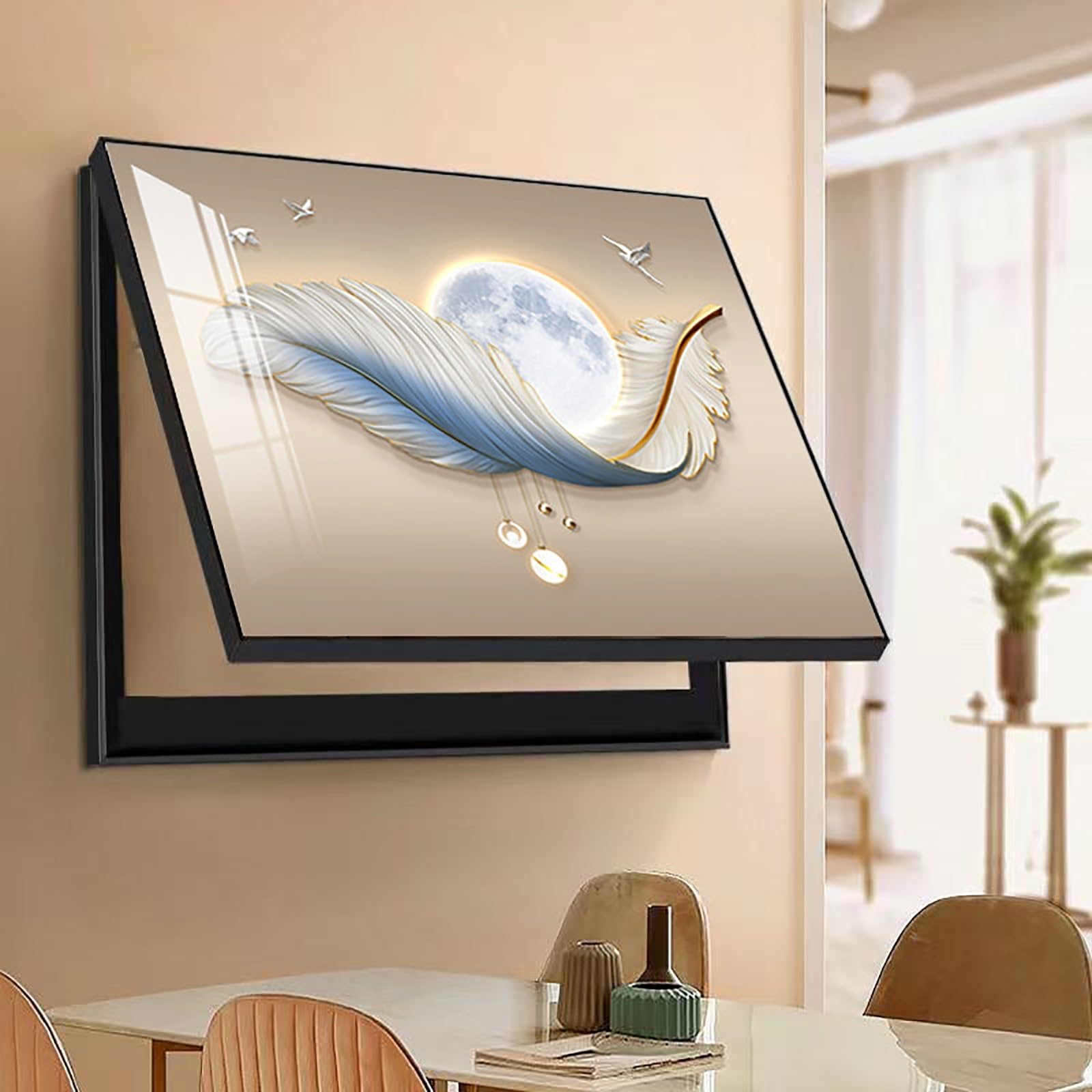 Copri Contatore Elettrico Interno Moderno, Copri Quadro Elettrico Decorativo, Copertura Quadro Elettrico a Muro con Motivo a Piuma(Black,40x30cm/16x12in)