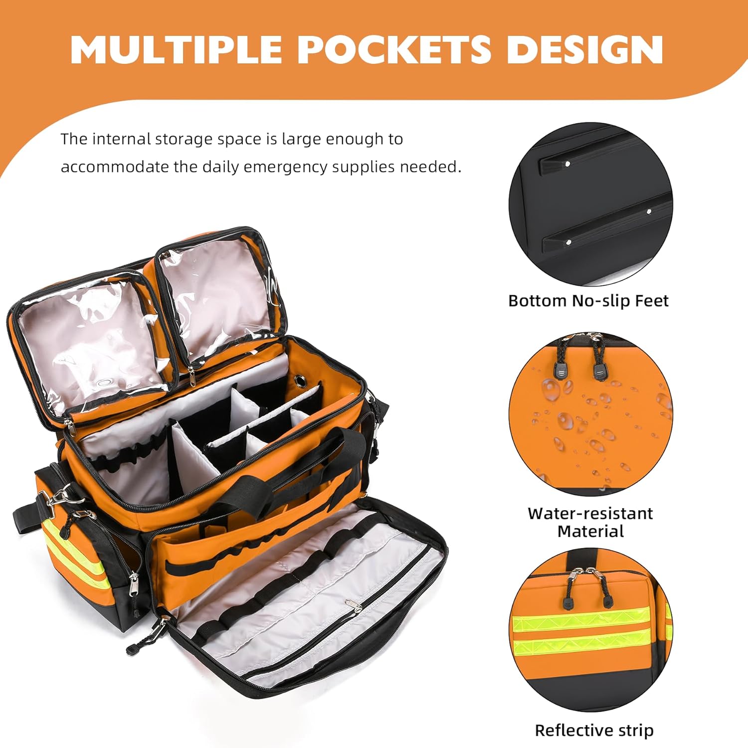 Empty Medical Bag First Aid Bag Home Health,First Aid Storage with Detachable Divider Medical Supplies Emergency Responder for Nursing Student,Therapist,Doctors