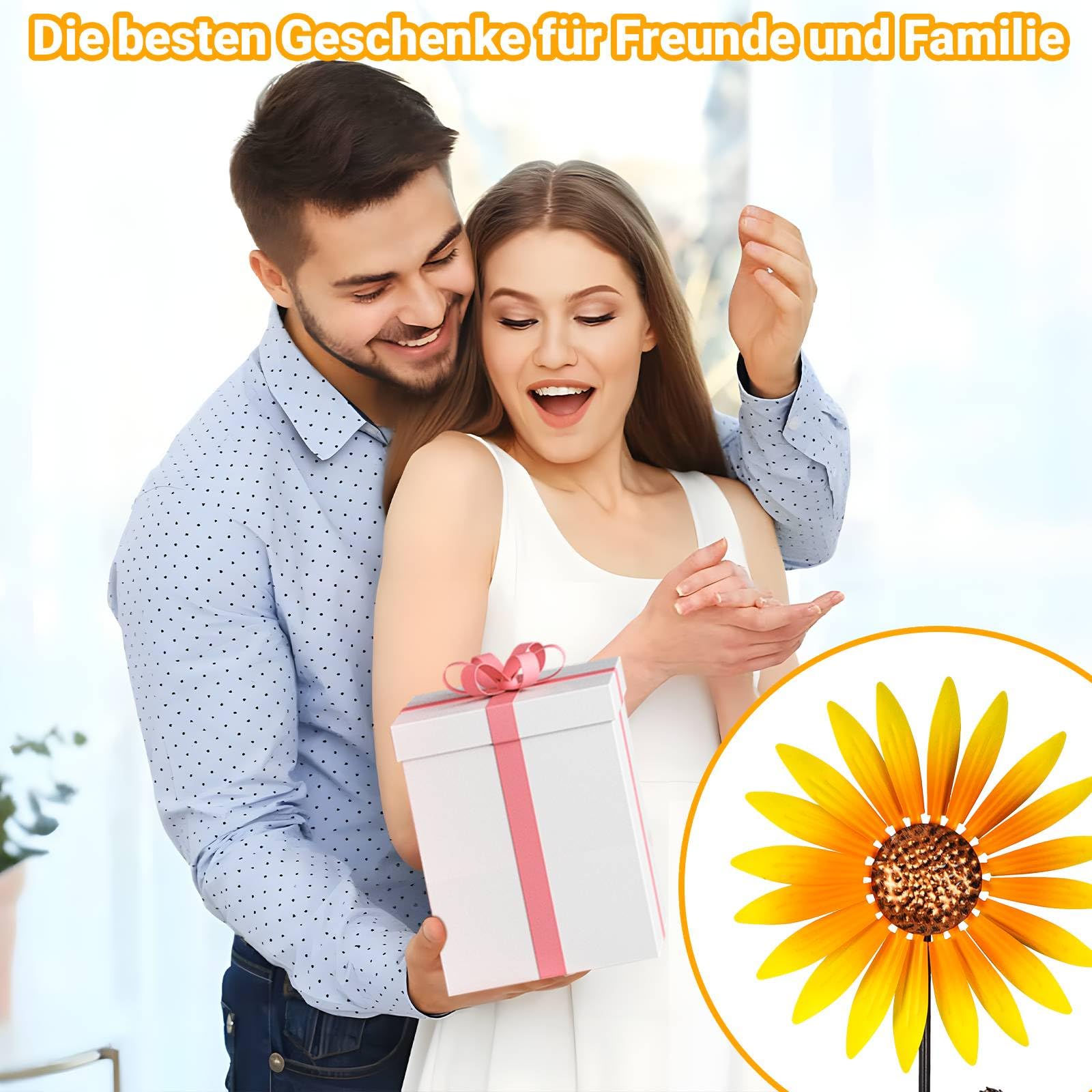 pearlstar Sonnenblume Windrad Metall, 2er-Pack Windspiel Garten Mit Metallpfahl, 94cmx25cm Windspinner Gartendeko Für Draußen Balkon Terrasse Rasen