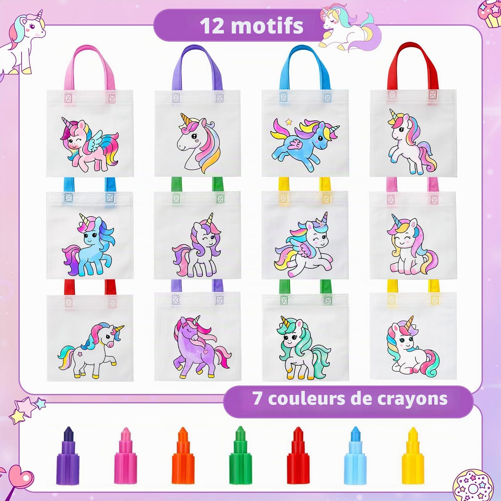 Toyssa 12pcs Sacs Licorne Dino Animaux à Peindre pour Enfants avec Crayons Empilables Set Créatif DIY Cadeaux d'Anniversaire