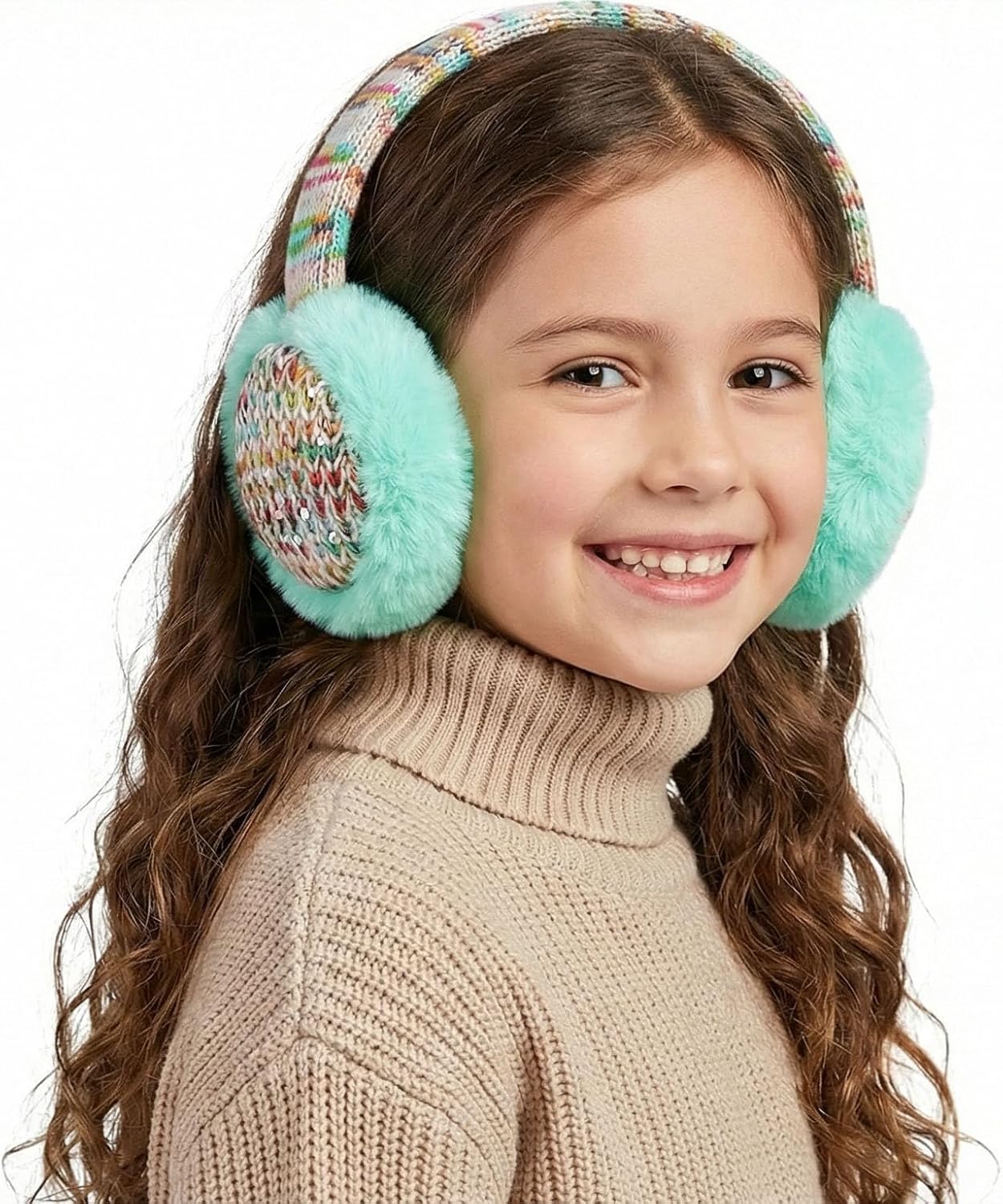 Ear Muffs Gloves Set for Kids, Winter Adjustable Sequins Warm Earmuffs for Kids Outdoor Cold Weather - Image 6