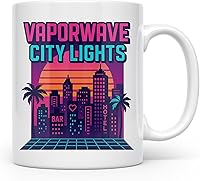 Vista 2 de Synthwave Neon Skyline - Retro Vibes - 11 oz White Ceramic Coffee Mug - 80s Inspired Design