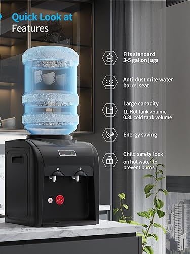 Miniatura 5 de Dispensador de enfriador de agua para encimera, dispensador de agua fría y caliente, enfriador de agua de carga superior, capacidad para botellas de