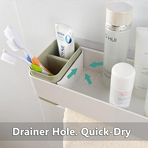 Miniatura 4 de MORNITE Organizador de pared para baño, adhesivo de almacenamiento, pequeño apartamento básico para ducha, color verde