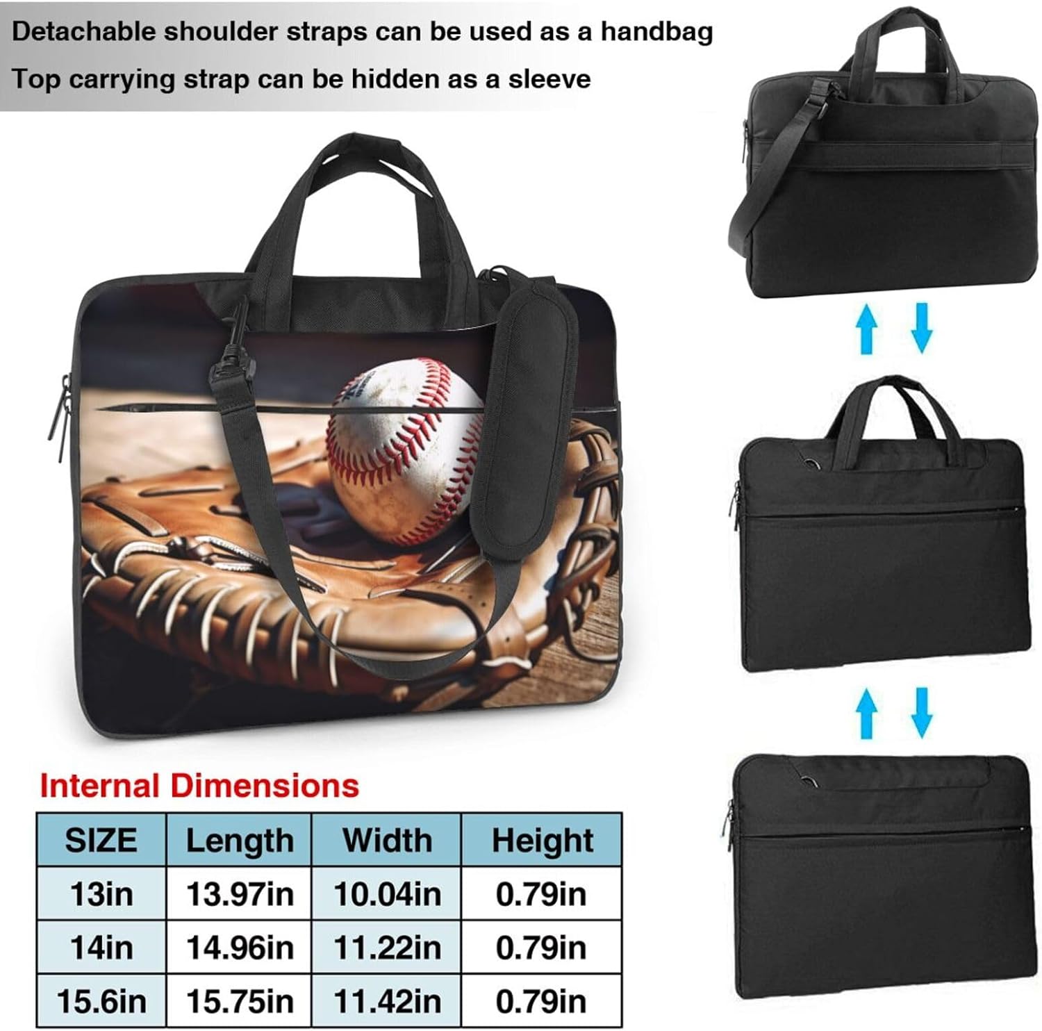 Baseball And Glove Print Laptop Bag, Shoulder Messenger Bag Case Sleeve For 13 Inch 14 Inch Laptop Briefcase 15.6 Inchâ€¦