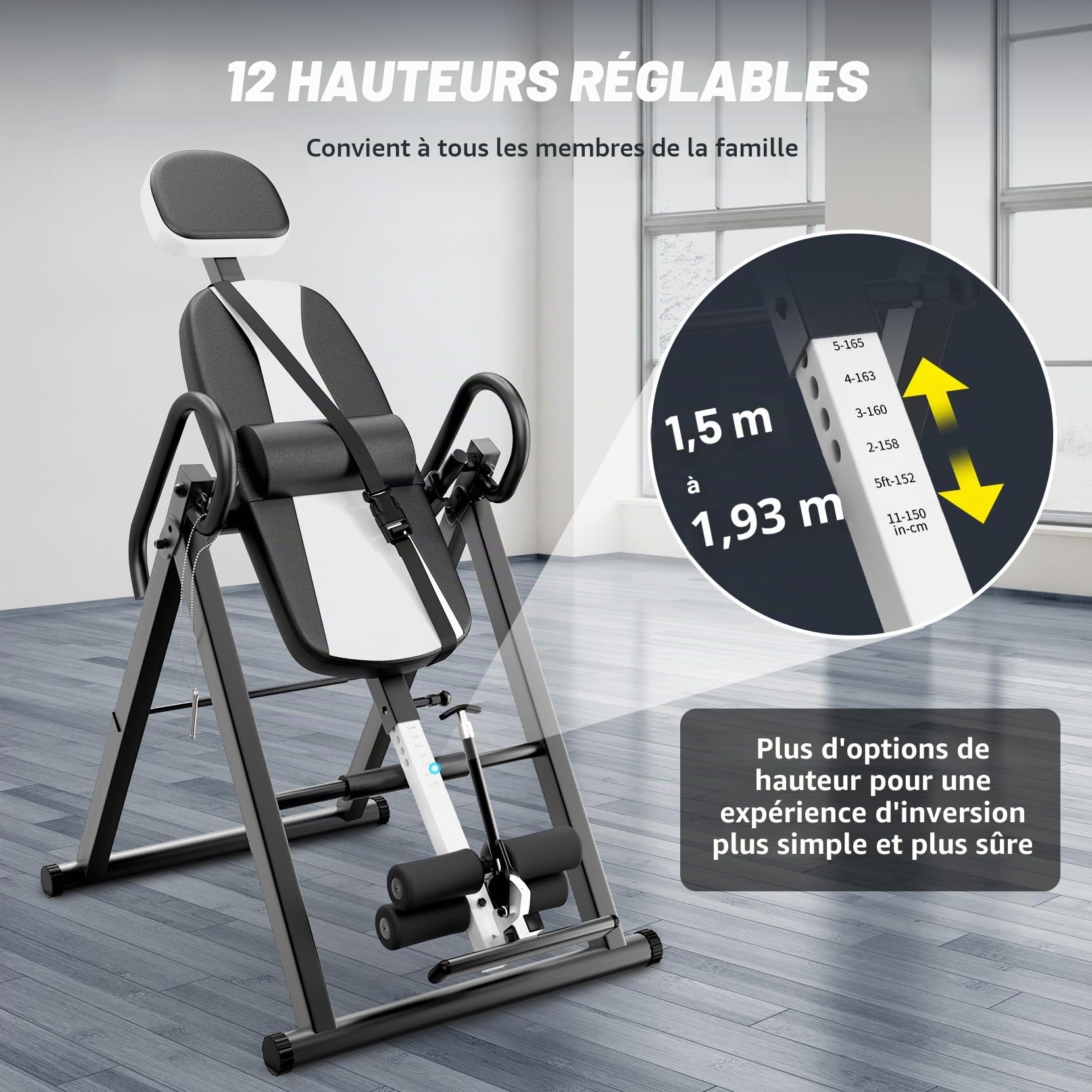 Dripex Banc Inversion Robuste avec appuie-tête et Ceinture de Protection | Réglable inversion machine d’étirement du dos pour soulager les douleurs