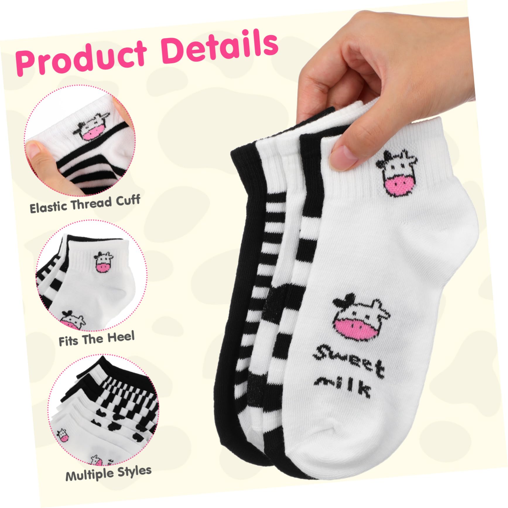 LIOOBO Calcetines Cortos de Vaca para Mujer de Algodón, Calcetines Tobilleros Cómodos y Transpirables Ideales para Fiesta Verano y Uso Diario