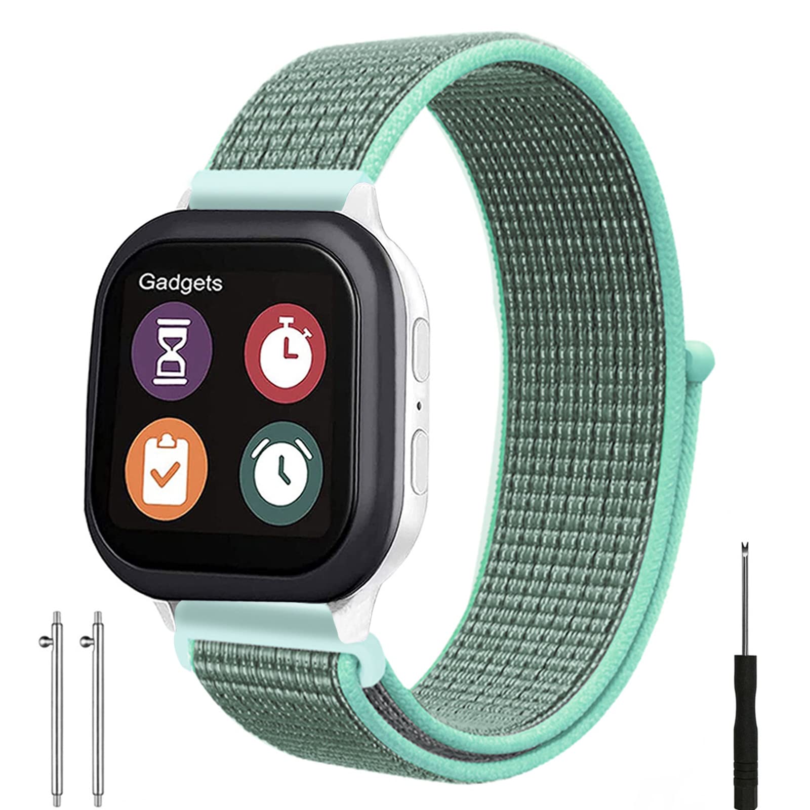 AZSXLG Replacement Kids Band for Gabb Watch/Gizmo Watch, Breathable Hook Loop Nylon Strap Watch Band with Quick Release Pins Compatible with Verizon Gizmo Watch 2/1 (Green)
