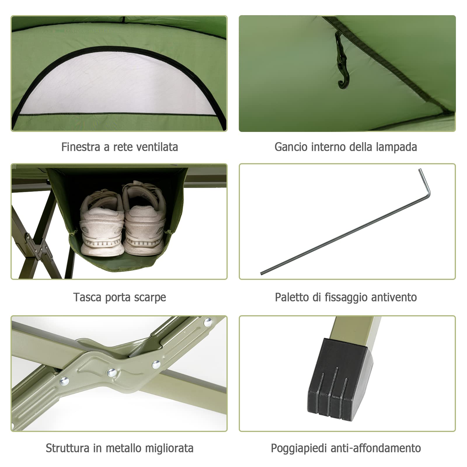 COSTWAY 4 in 1 Tenda da Campeggio Rialzata per 2 Persone, Letto Brandina da Campeggio Pieghevole con Materasso Gonfiabile Automatico, Tenda a Doppio Strato Impermeabile e Antivento con Borsa