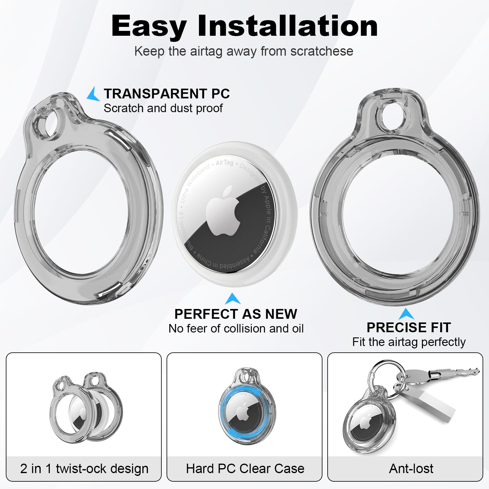 Condition photo showing New/Like New for 4 Pack Holder, Keychain PC Transparent Hollow, Case,Luggage Tracker with Ring Metal Snap Key Ring for Wallets,Keys,Pets,and More Valuables