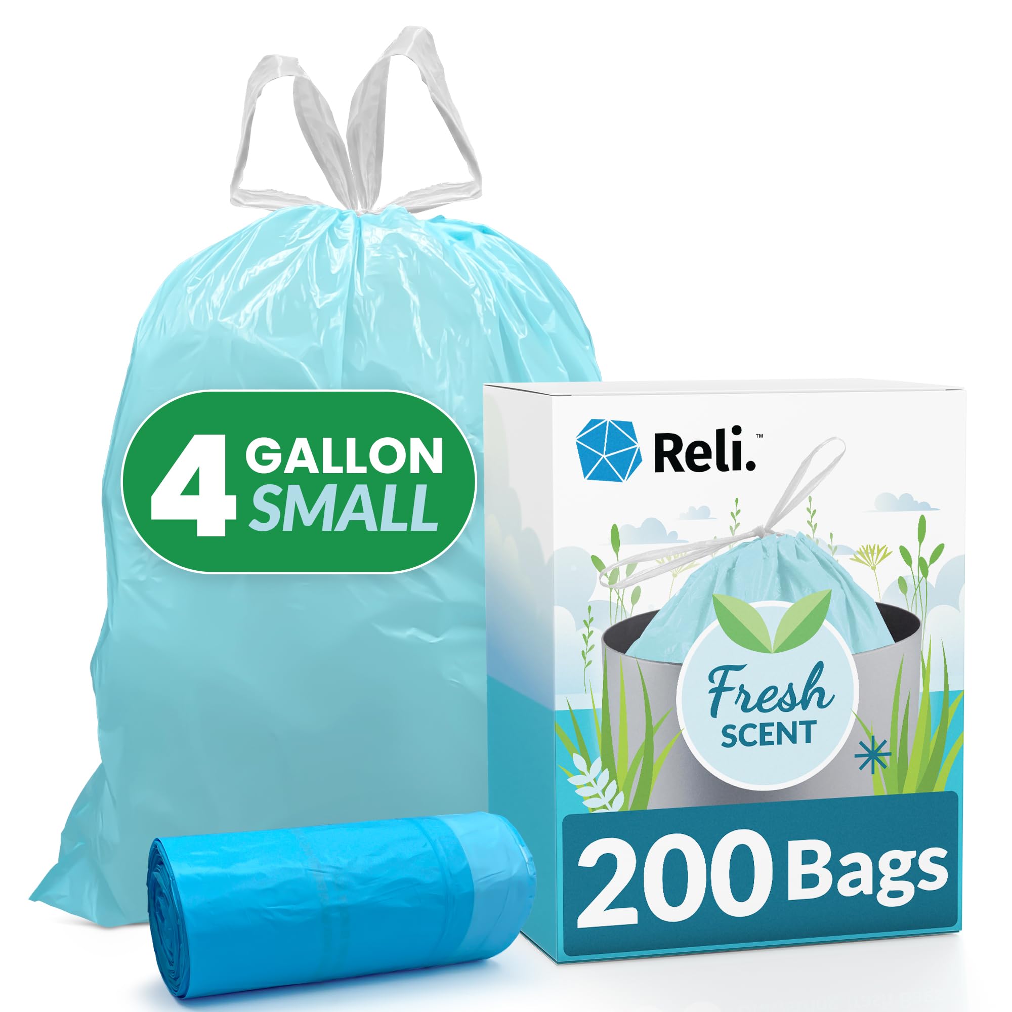 Gallon Trash Bags Drawstring (200 Count Bulk) Fresh Scented Small  Trash Bags for Bathroom Can Gal Gallon Gal Small Trashcan