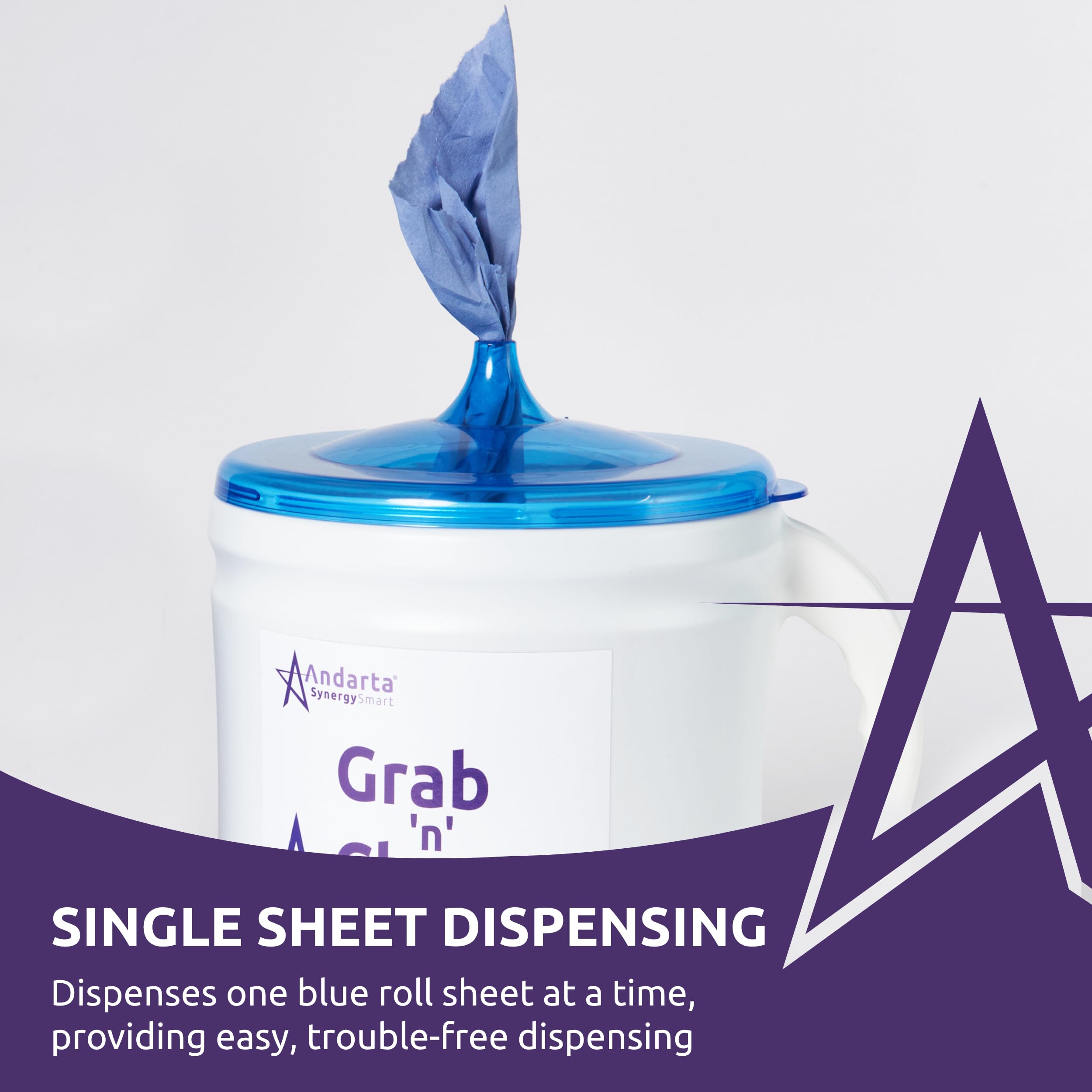 Grab 'n' Clean Kit distributeur de rouleaux et 1 rouleau bleu Distributeur à dévidage central résistant à l'eau pour rouleau bleu, essuietout hygiénique, portable ou mural pour chiffon de nettoyage
