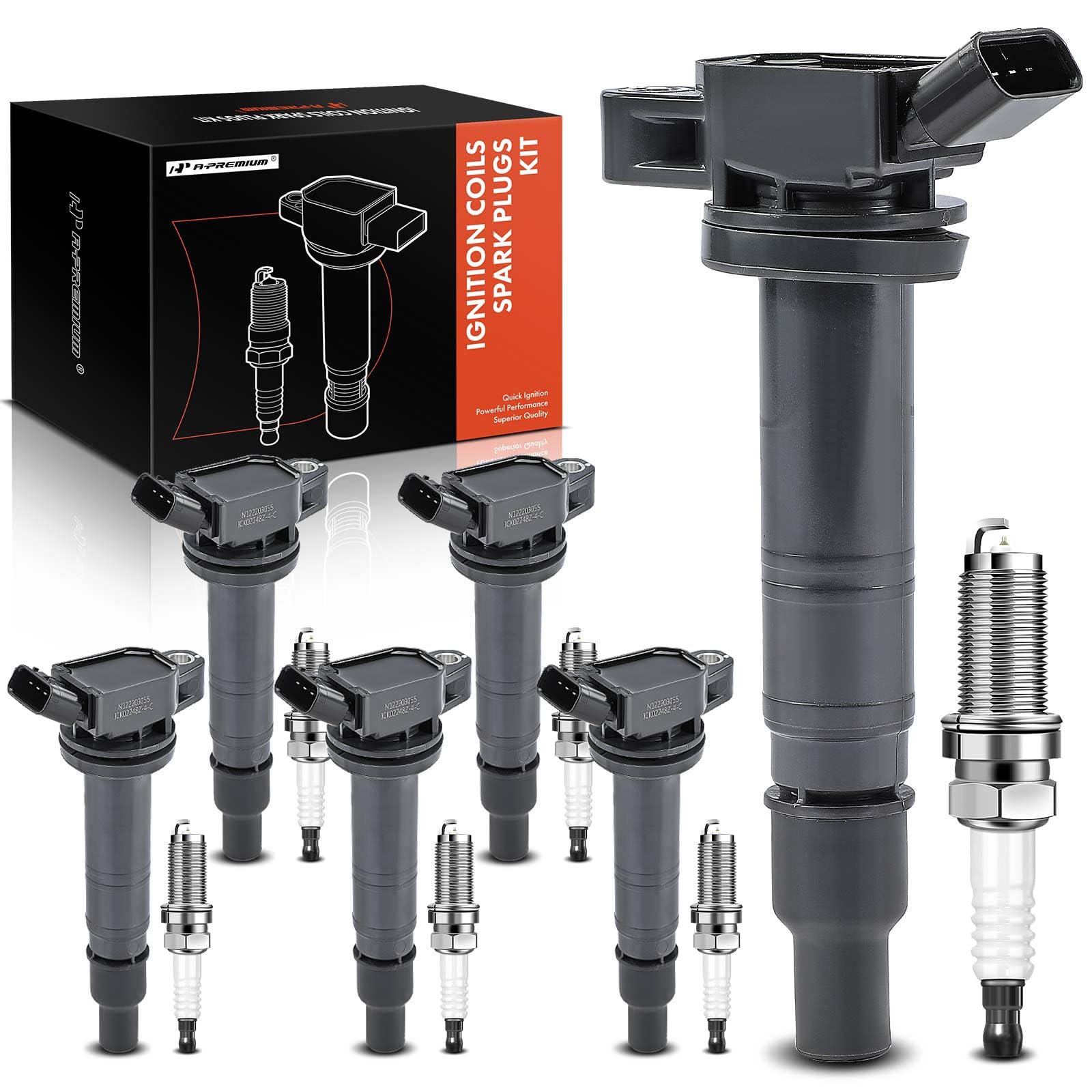 A-Premium Set of 6 Ignition Coil Pack and Iridium Spark Plugs Compatible with Toyota 4Runner 2003-2009, Tundra 2005-2011, 4.0L