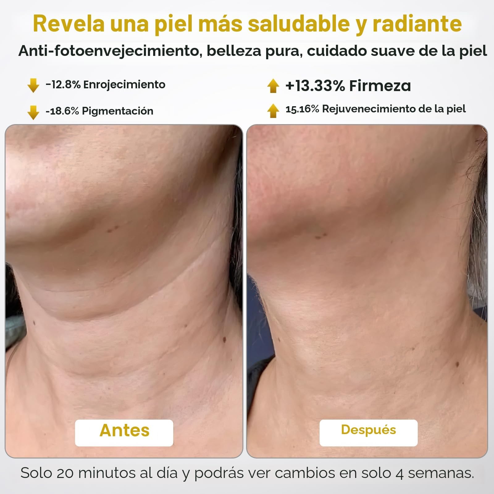 Máscara LED para cara y cuello, 7 colores, 5 niveles de brillo