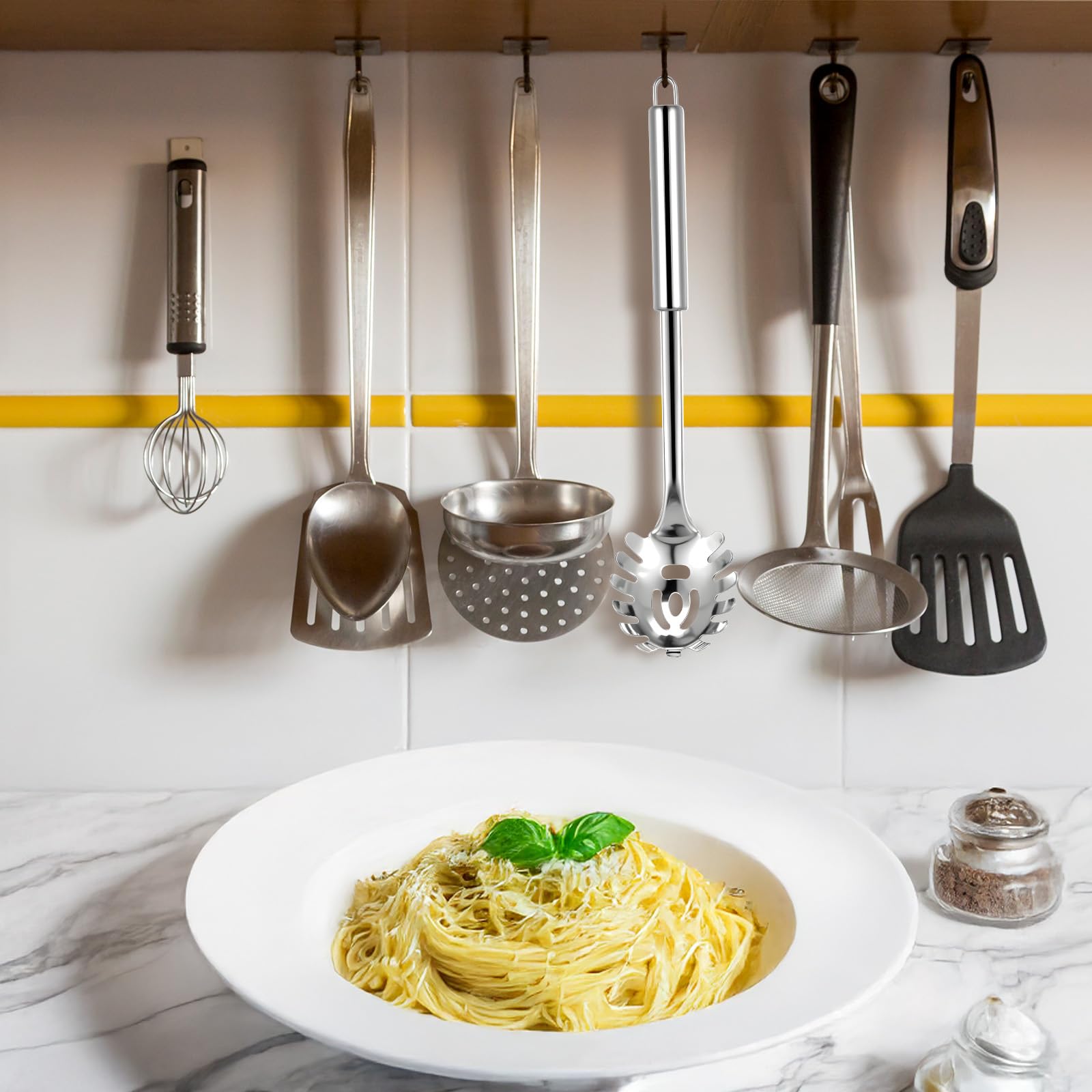 JIEYAO Cuchara de espagueti, cuchara profesional para pasta de acero inoxidable con mango ergonómico, cuchara para espaguetis, alicates para espaguetis, pinzas para espaguetis, pinzas para espaguetis,