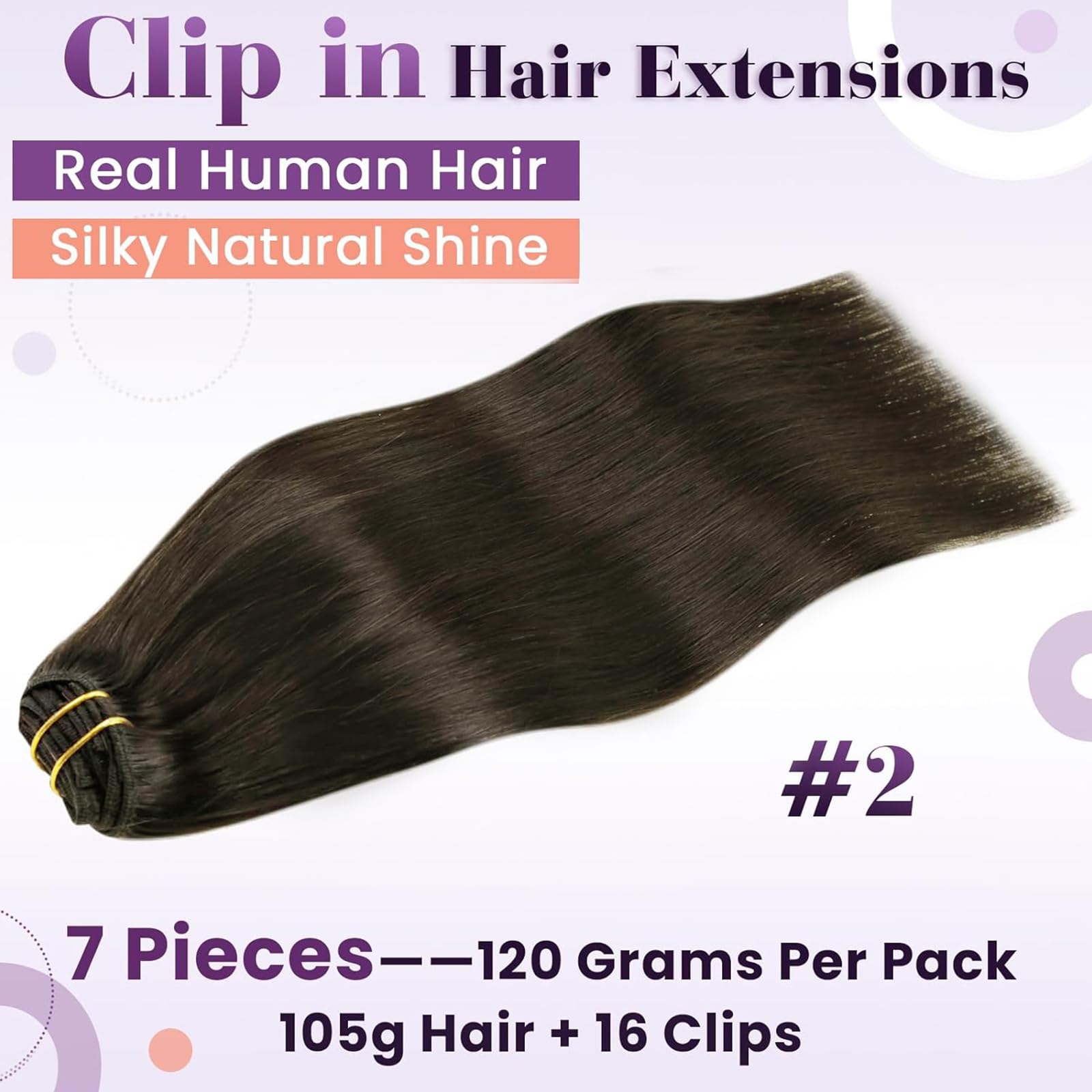 LaaVoo Extension Capelli Veri Clip 7pcs 120g 35cm Marrone Scuro Extension Clip Capelli Veri Lisci Estensioni Dei Capelli Umani Reali #2