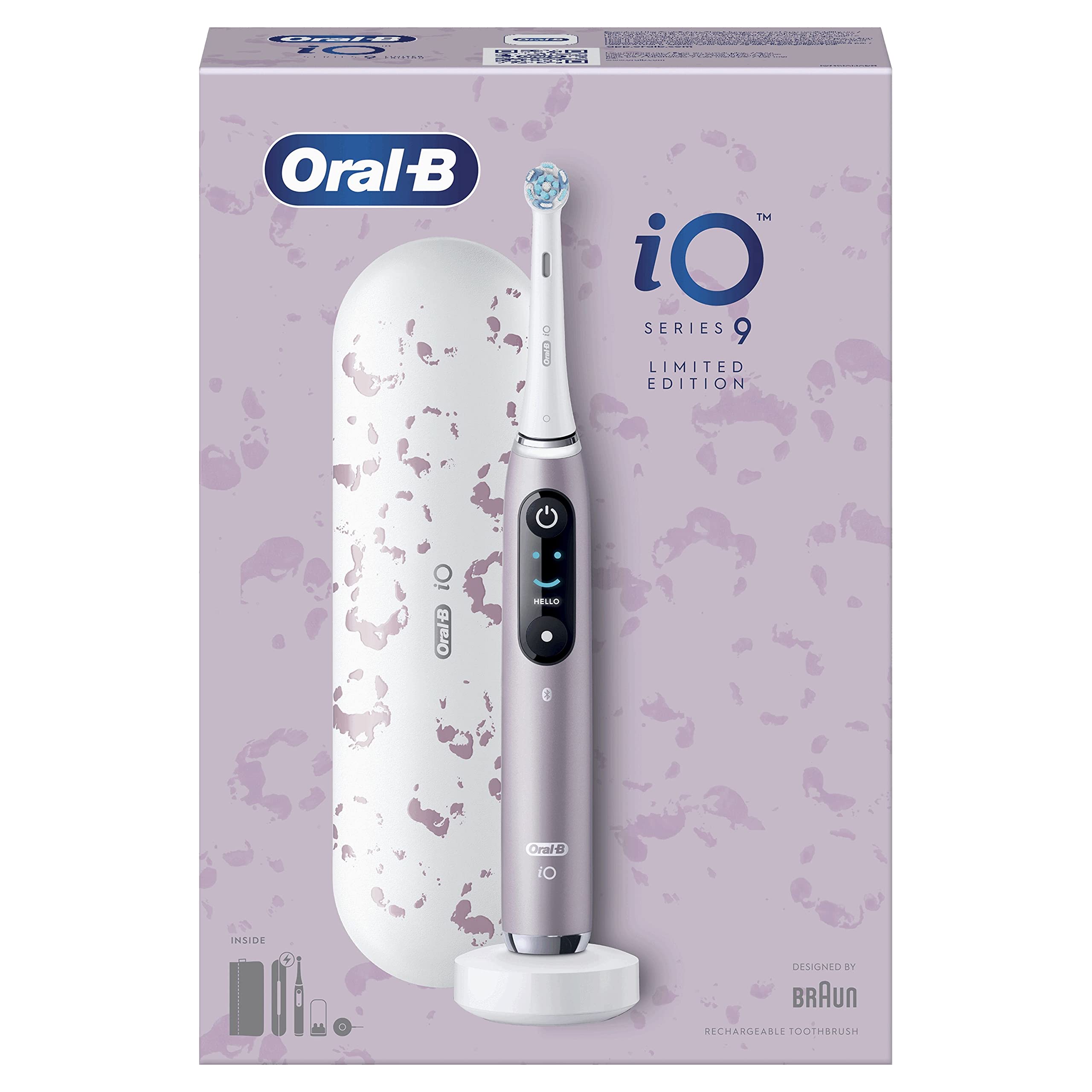 Oral-B iO Series 9 Édition Spéciale, Brosse à dents électrique, Connectée Bluetooth, 7 Modes de brossage, 1 Étui De Voyage, 1 Pochette, Rose Quartz
