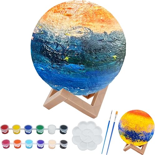 Pinta tu propia lámpara de luna, luz nocturna 3D, con soporte, pinturas y pinceles, manualidades de arte para que los niños pinten, aprendizaje