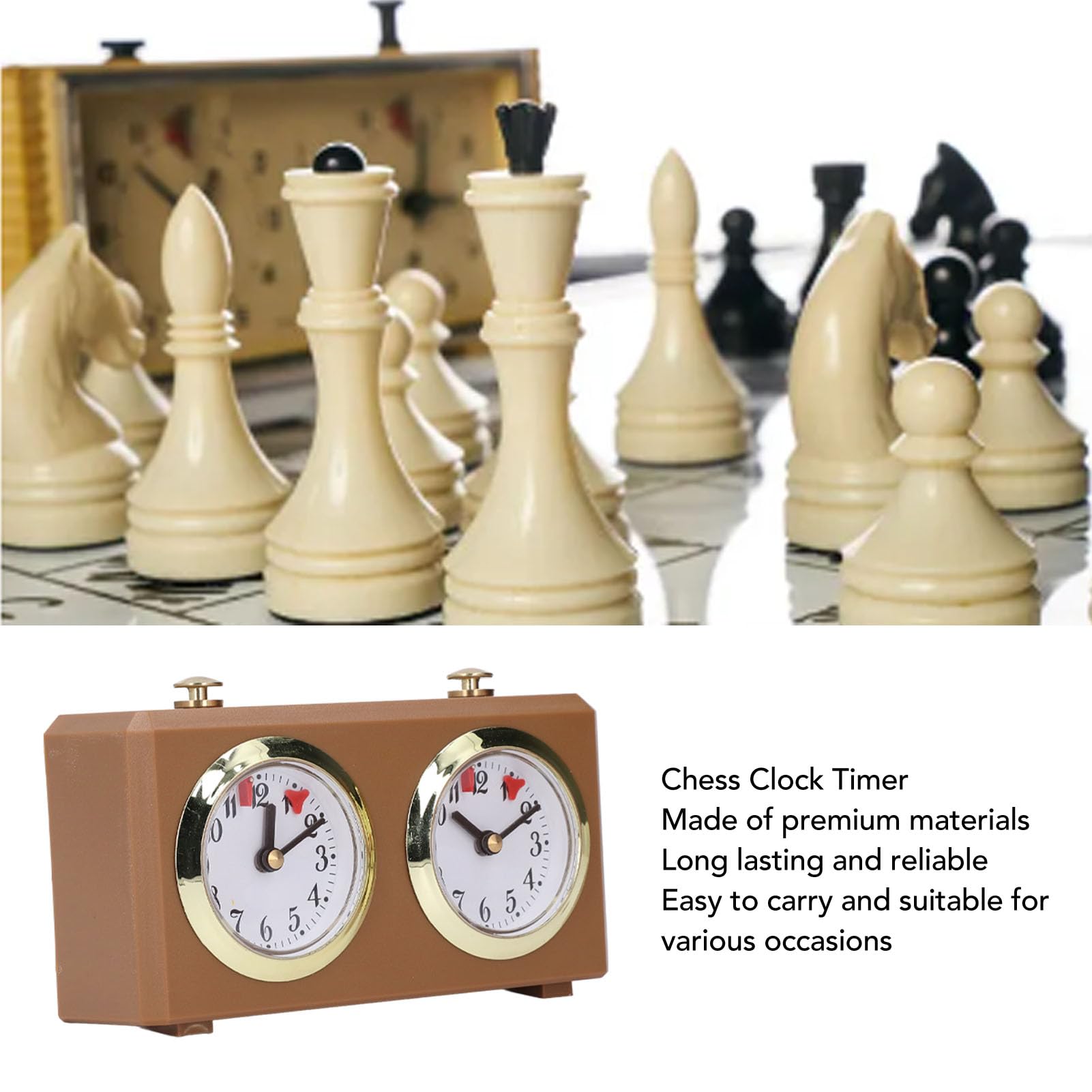 Minuterie D'échecs Analogique Professionnelle en Bois, Minuterie D'échecs, Horloge D'échecs Analogique, Jeu de société, Mécanique de Haute Précision pour Divers Jeux, Aucune