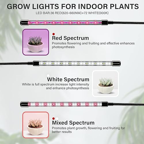 Miniatura 6 de iPower Luz LED de crecimiento con espectro completo para plantas de interior cuello de cisne ajustable 3 modos de luz y 10 niveles regulables